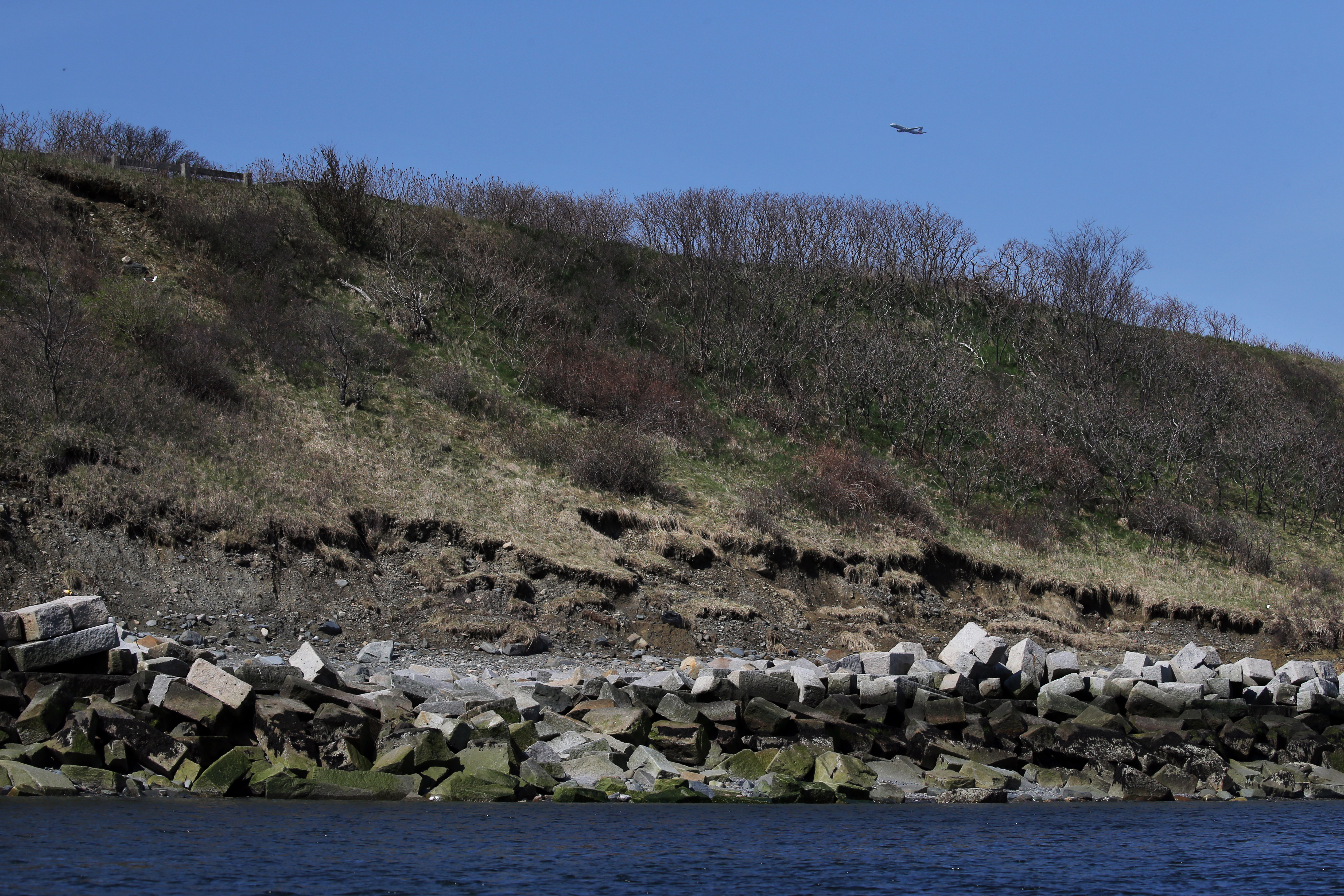Damaged seawall and erosion on Gallop's Island in Boston Harbor.