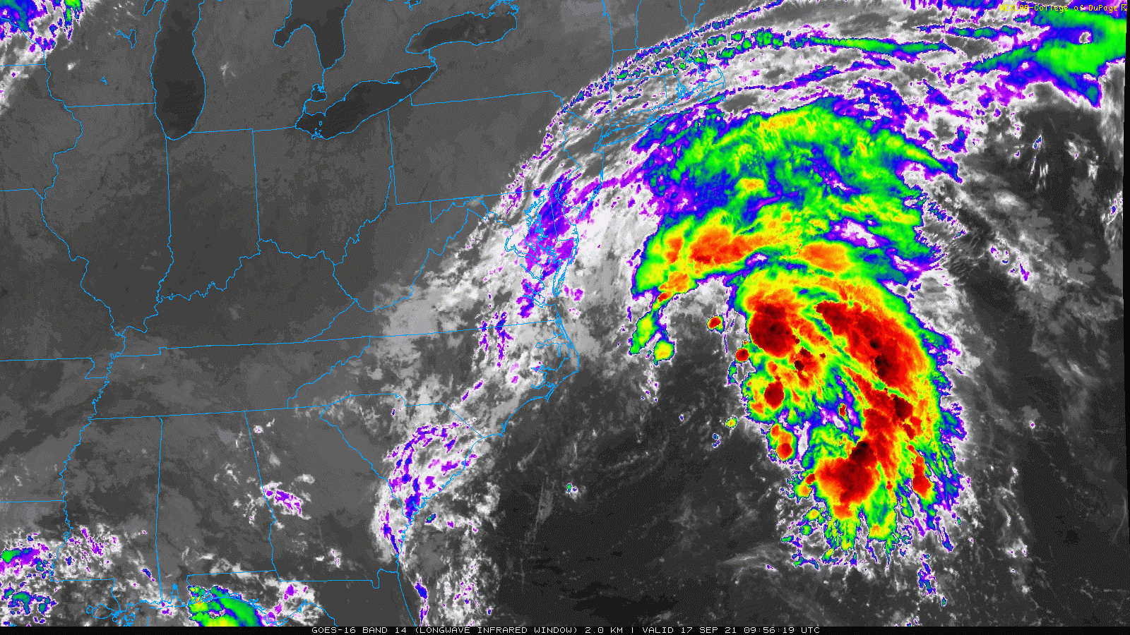A large ocean storm is sitting to the southeast of New England Friday morning.
