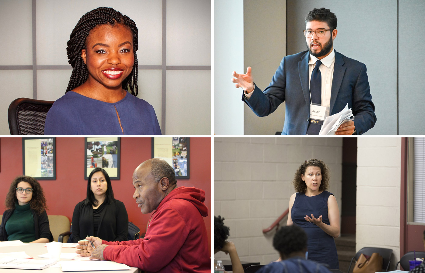 Clockwise from top left: Akeiva Thomas, "The Bemused: Making Sense of Money"; Jason Andrade, Compass Working Capital; Kimberly ZImmerman Rand, Dragonfly Financial Solutions; and Alan Gentle, Roxbury Center for Financial Empowerment.
