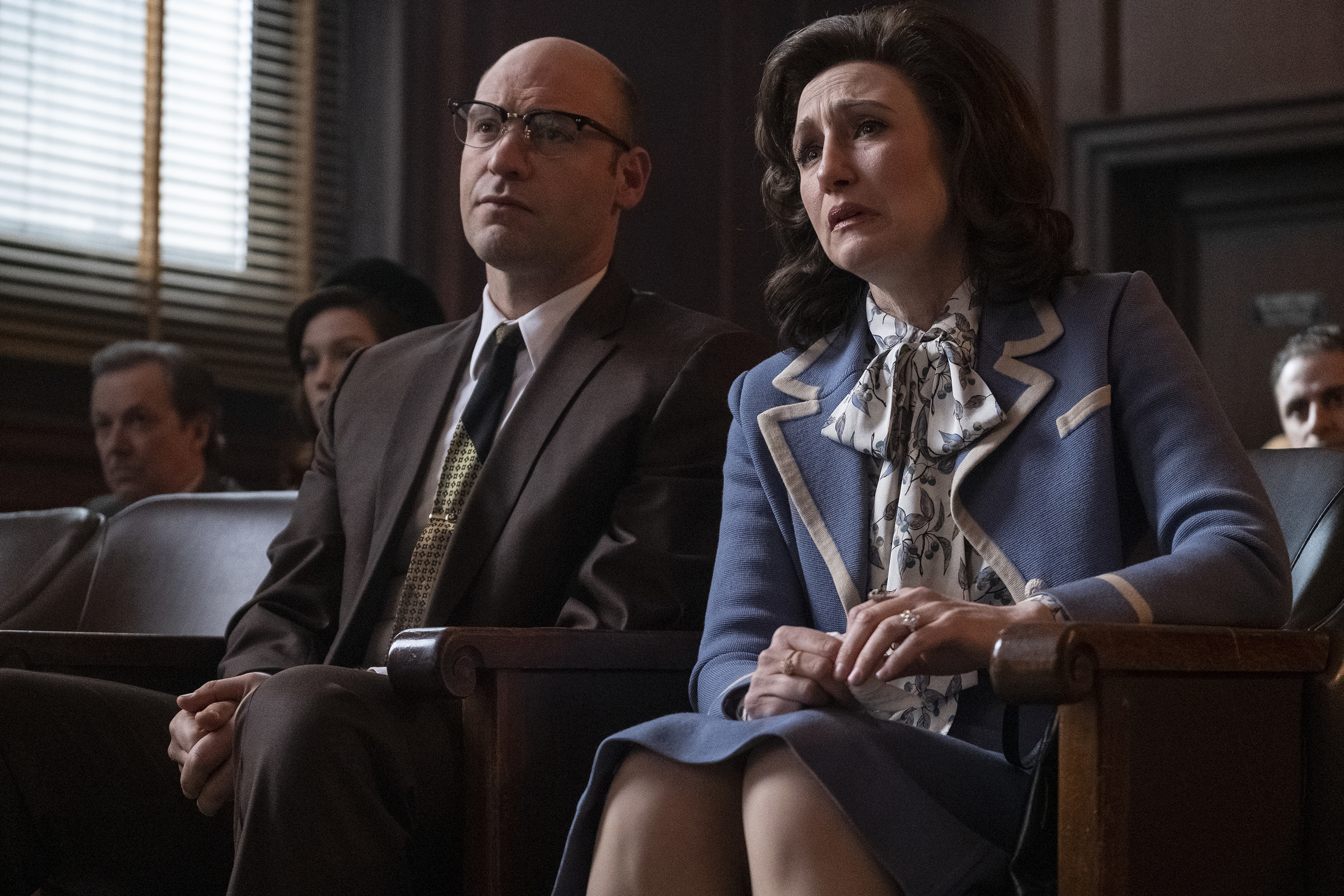 Vera Farmiga (with Corey Stoll) plays the mother of Tony Soprano in "The Many Saints of Newark."