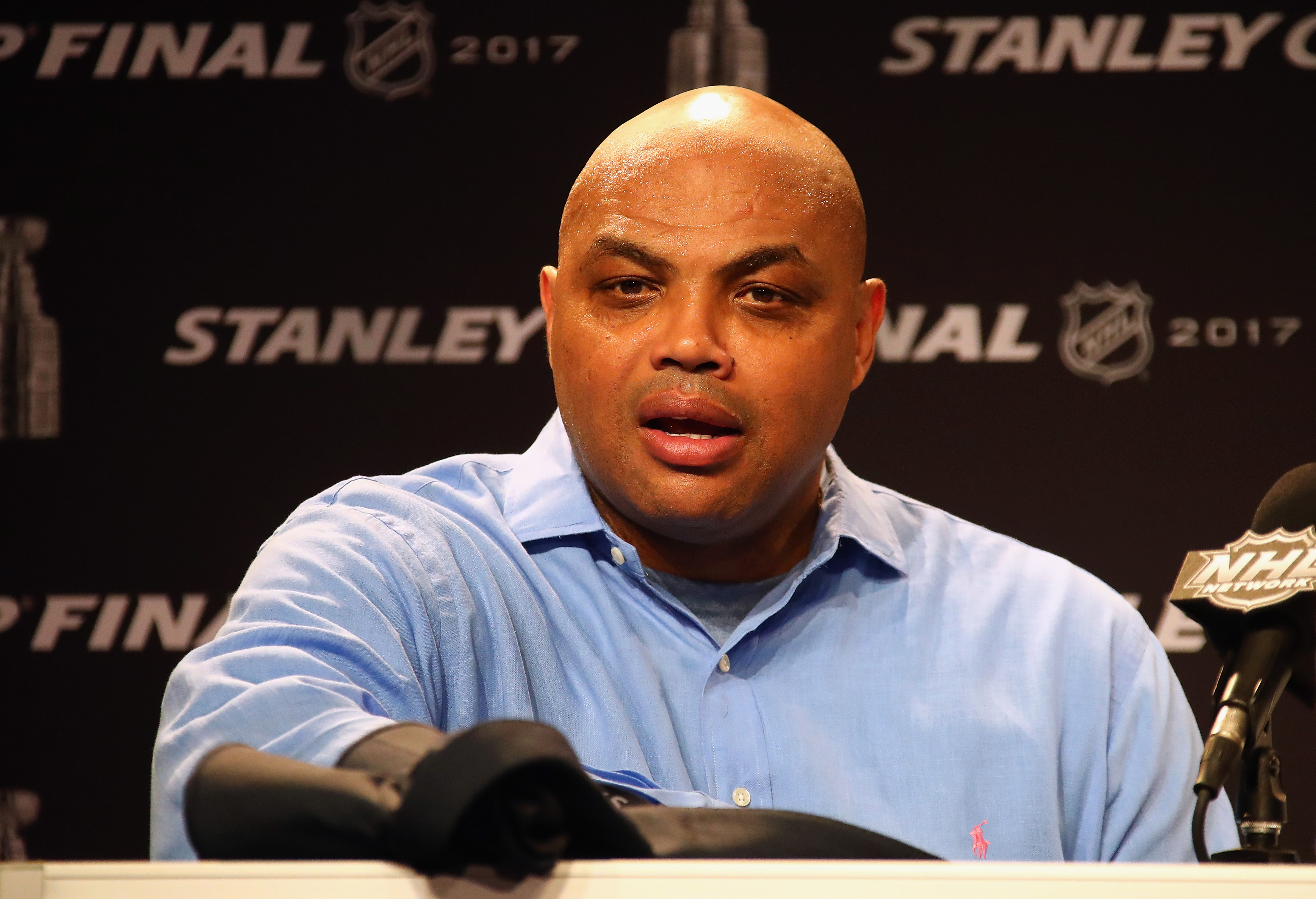 Charles Barkley, seen here speaking during a press conference during the 2017 NHL Stanley Cup Finals, describes himself as a big hockey fan.
