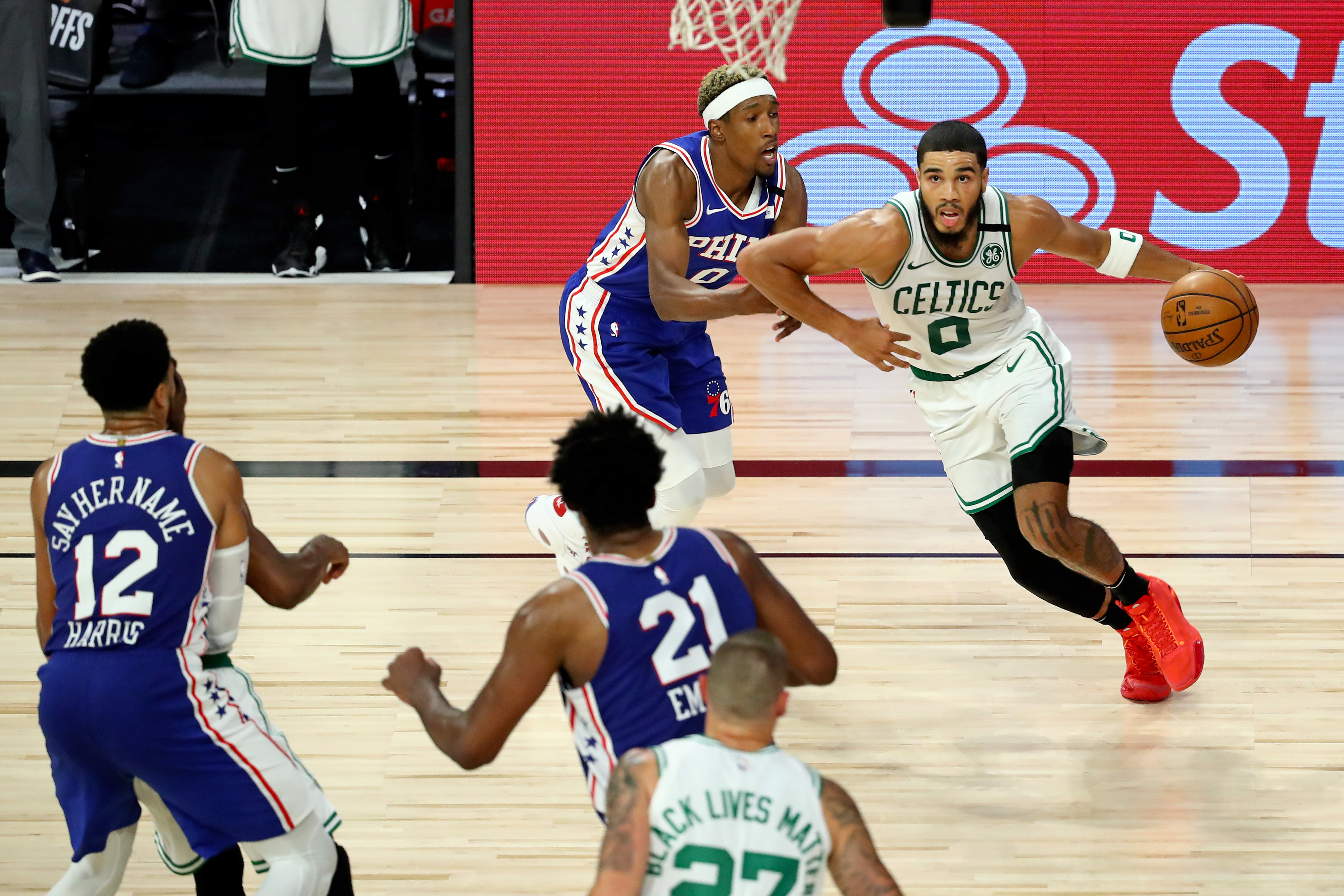 Jayson Tatum had far from his best night on Friday, but delivered a pair of blocks in the final 90 seconds to help hold off Philadelphia.
