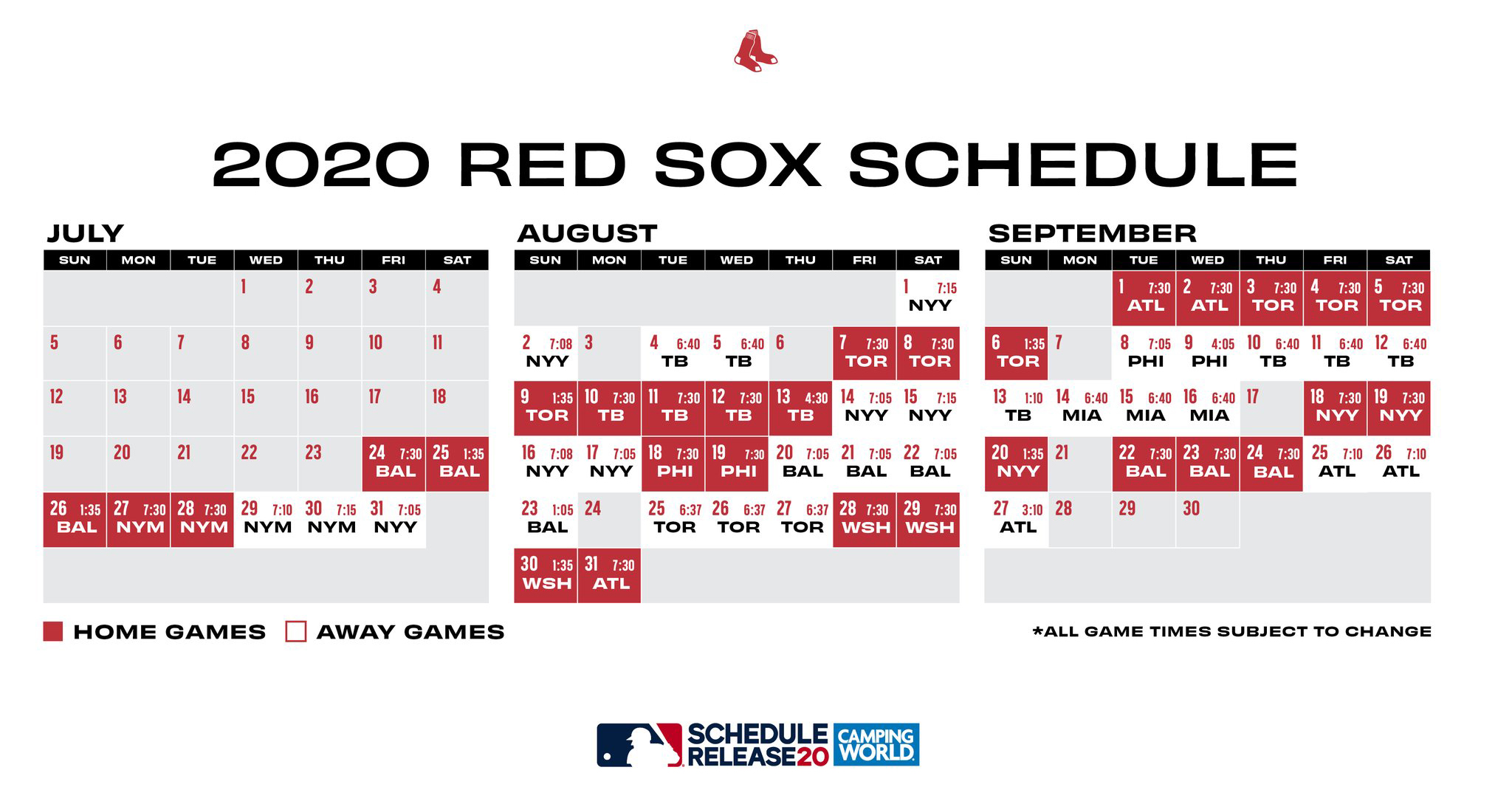 Red Sox’ 2020 schedule begins July 24 at Fenway Park vs. Orioles - The