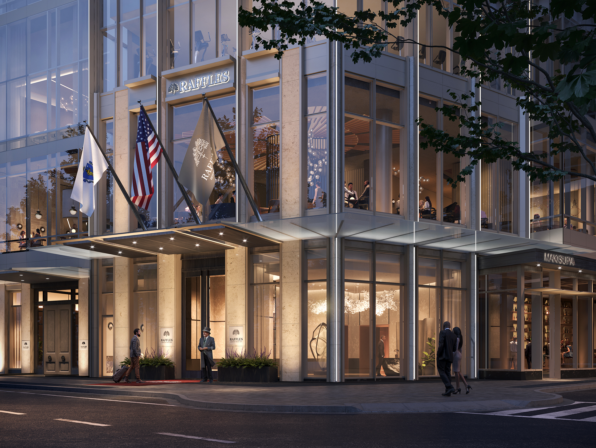A rendering of the Raffles Back Bay Hotel & Residences street level entrance. The hotel is scheduled to open in 2022.
