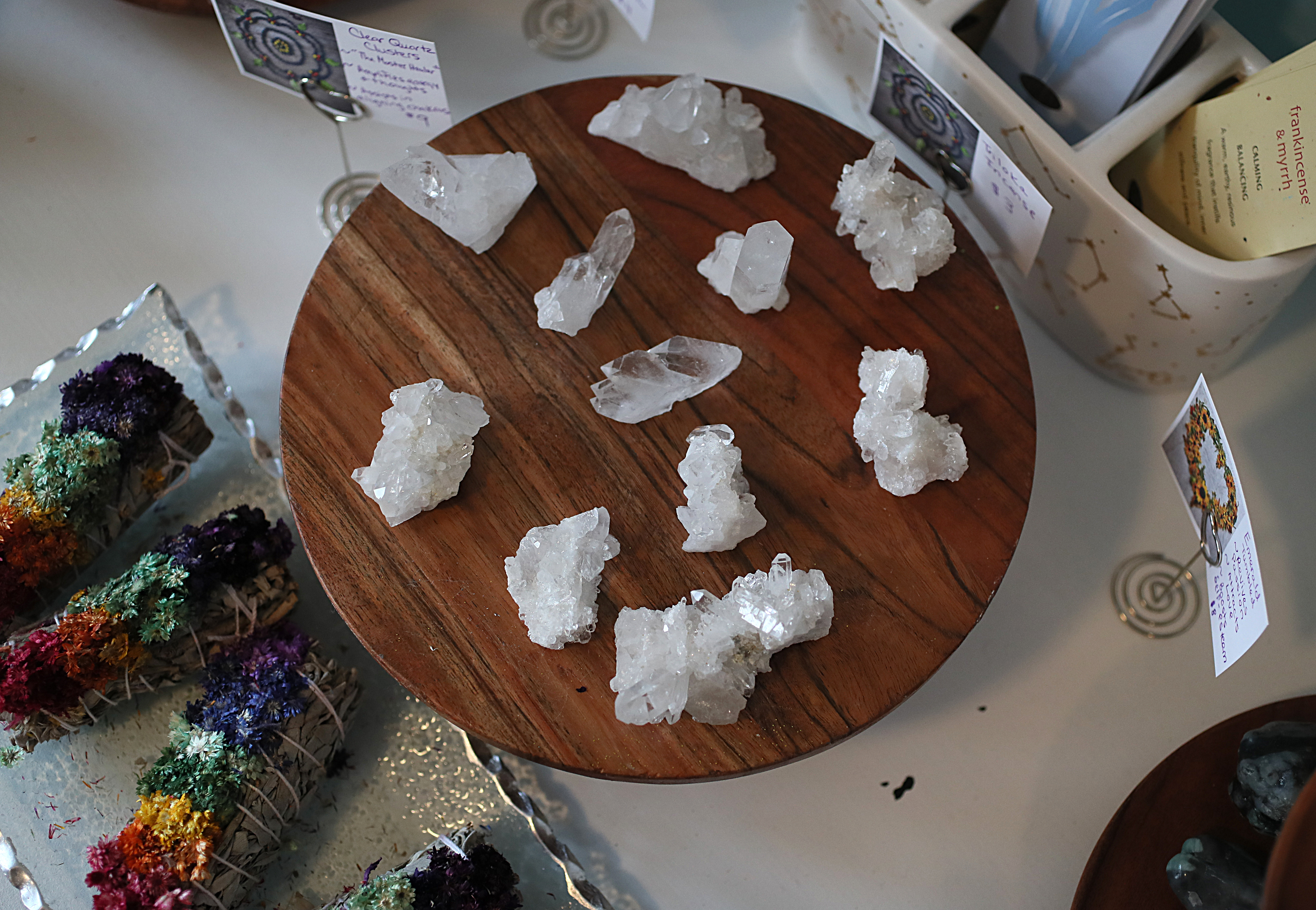 Cluster of clear quartz at the Thrive Tribe Cafe in Barrington.