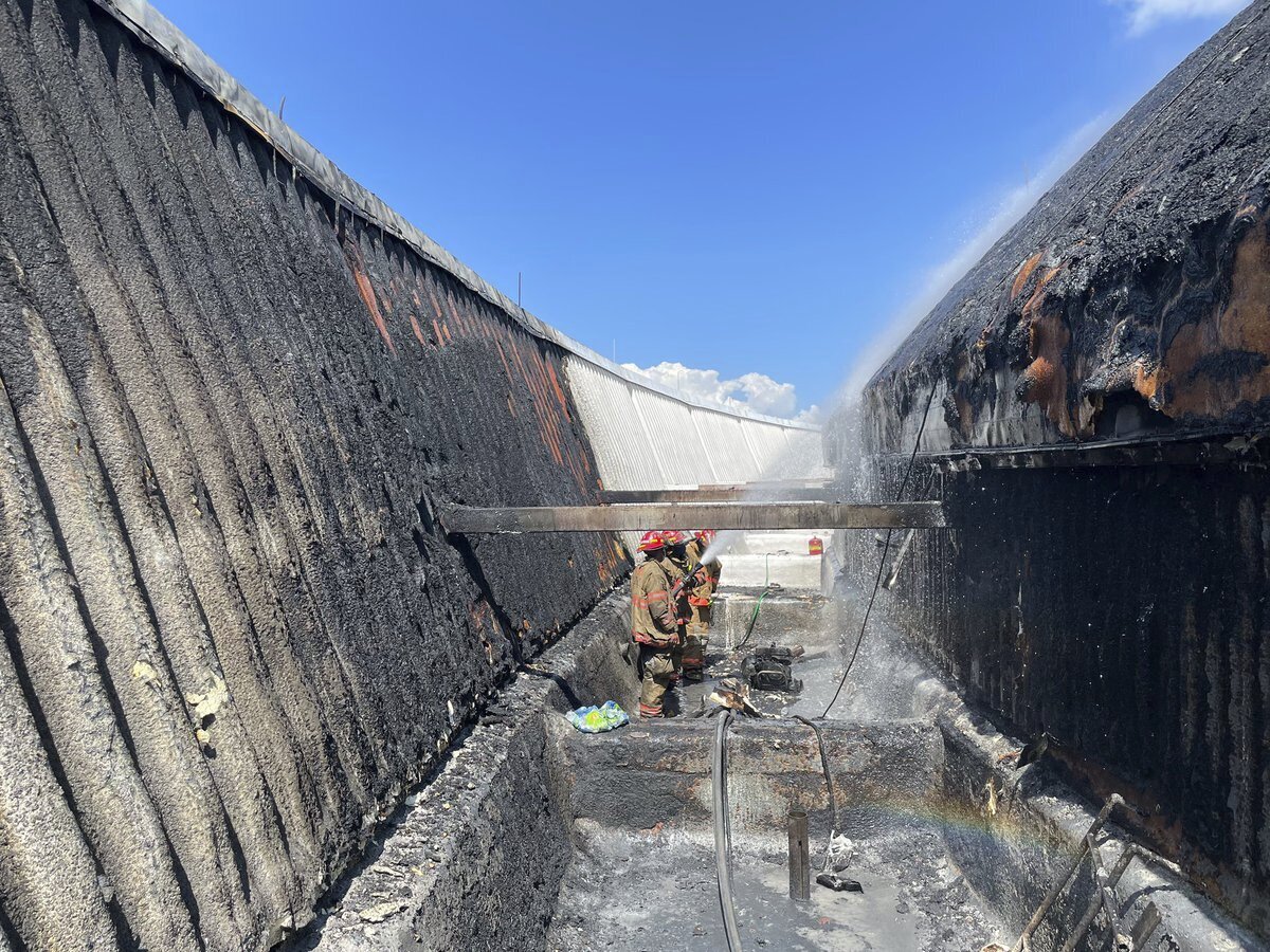 Firefighters put out a fire on the roof of New Orleans' Superdome in New Orleans.