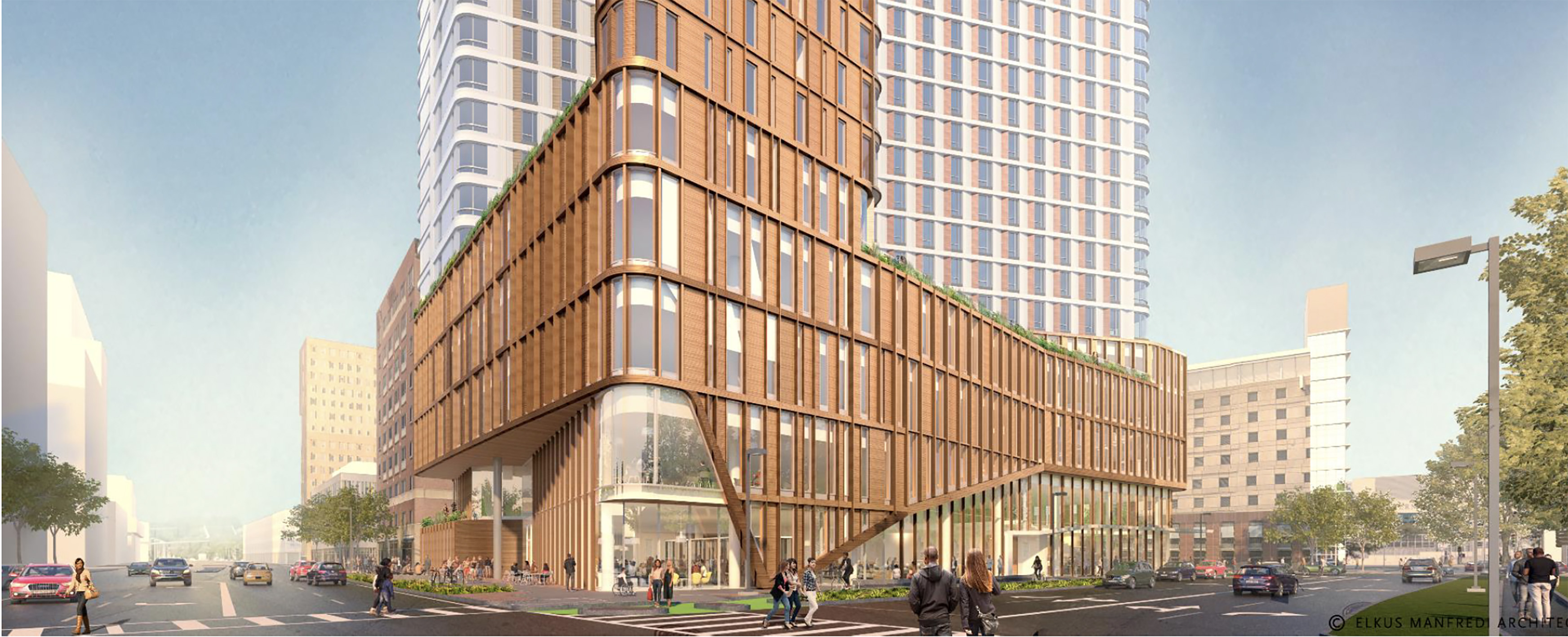 A rendering of the 25-story tower — mostly dorm space, with classrooms on the lower floors — that Northeastern would co-develop with private student housing builder American Campus Communities.
