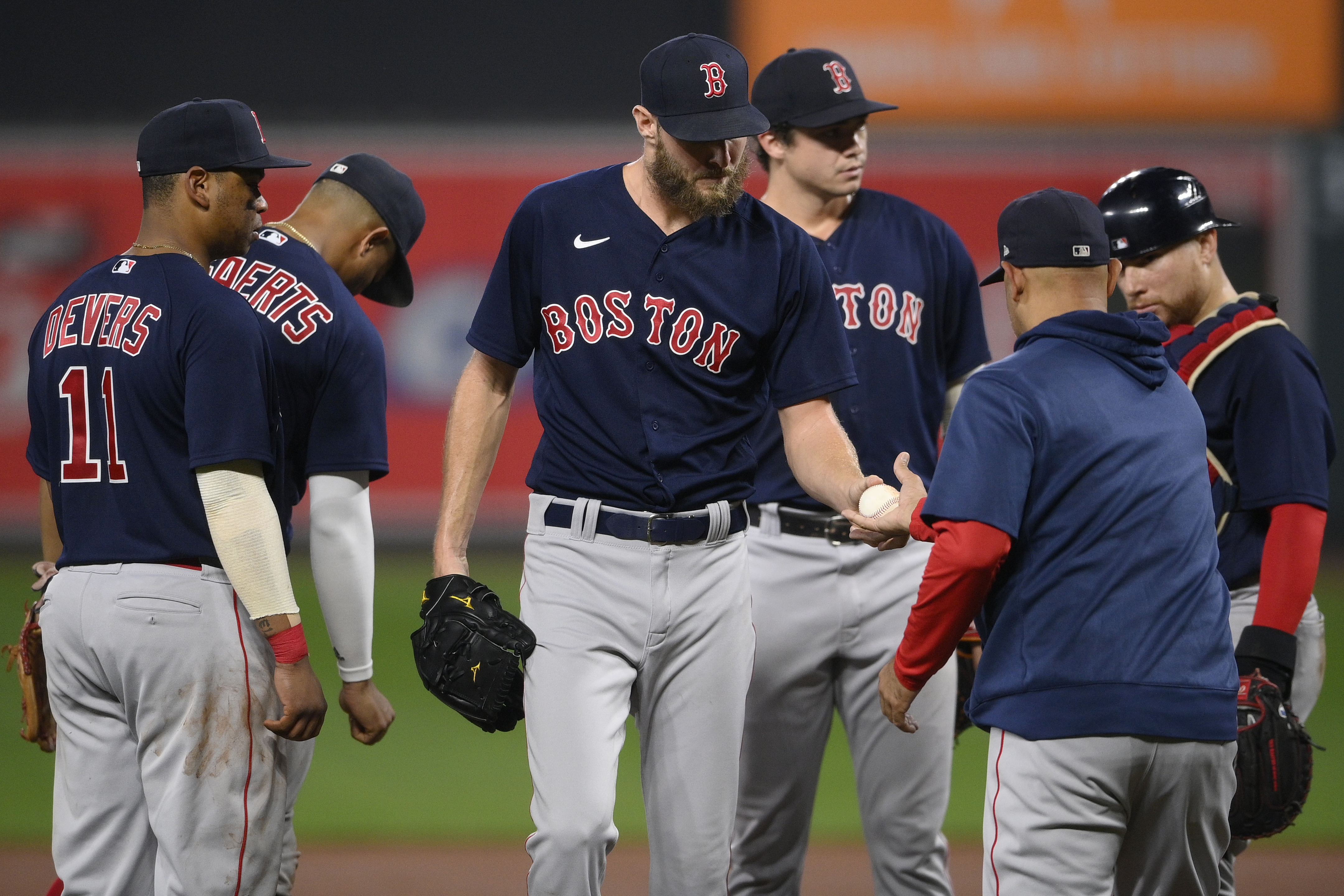 Chris Sale is pulled after going 5 1/3 innings and allowing three runs against the Orioles Tuesday night.