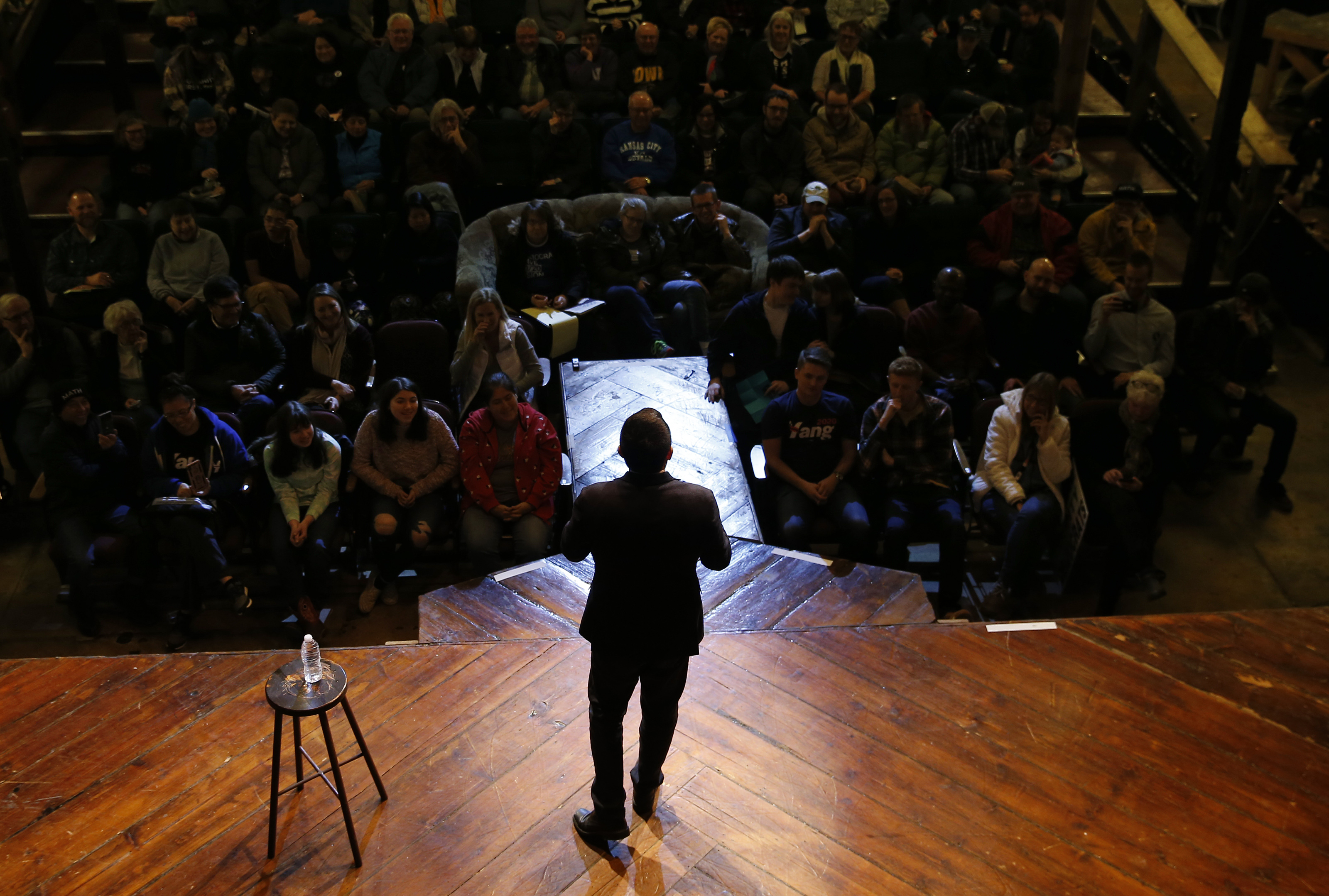 Andrew Yang spoke during a town hall event at RVP 1875 in Jefferson, Iowa, on January 26.