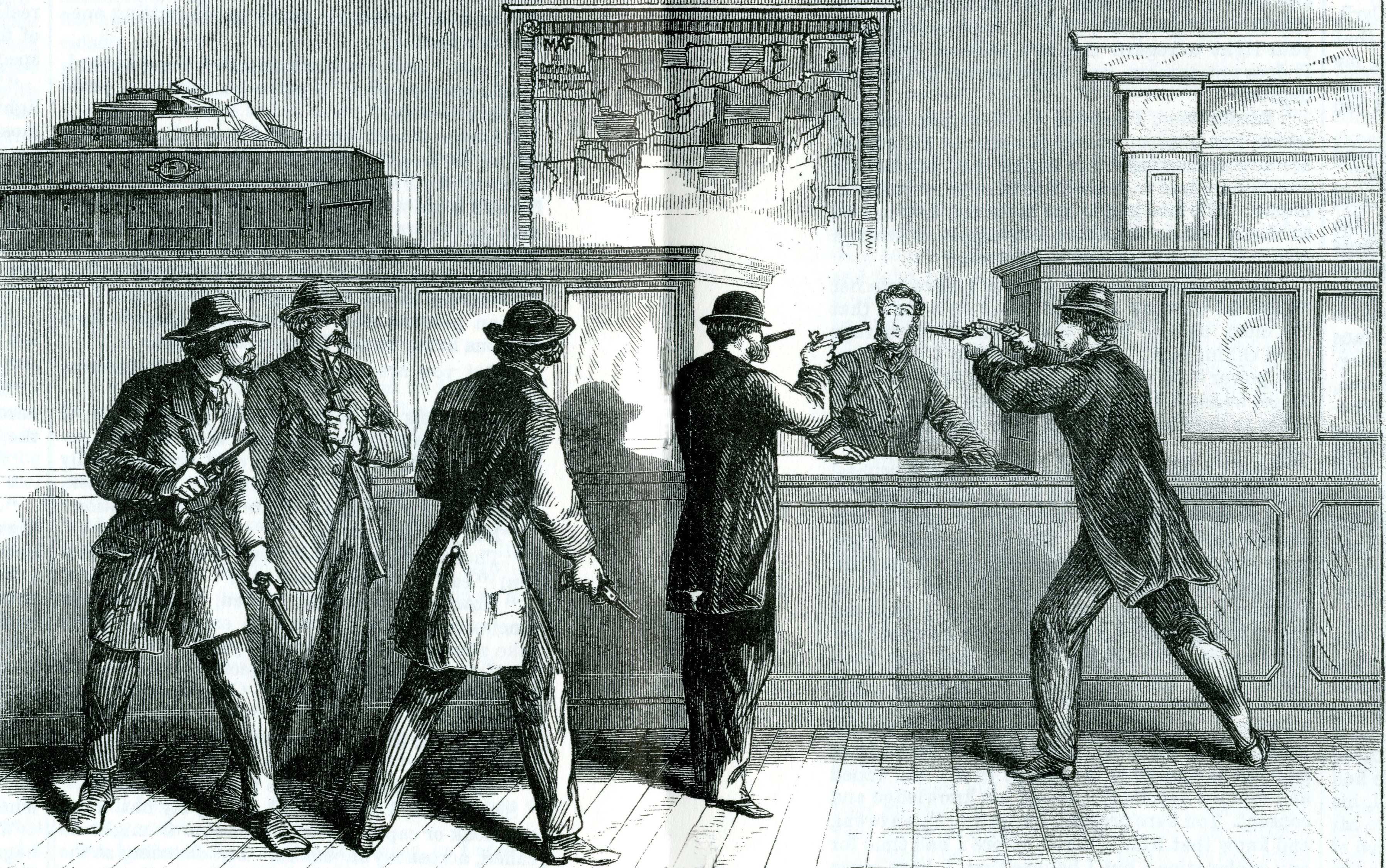 Upon entering the St. Albans Bank, one of the raiders told the employees, “Not a word. We are Confederate Soldiers detailed from General Early’s Army to come North and to rob and plunder as your soldiers were doing in the Shenandoah Valley.” At the time, Sheridan was destroying the South’s resources in western Virginia. In their haste to leave the bank, the rebels left more money in it than they had stolen.
CREDIT: VERMONT HISTORICAL SOCIETY (these images originally appeared in Frank Leslie's magazine)