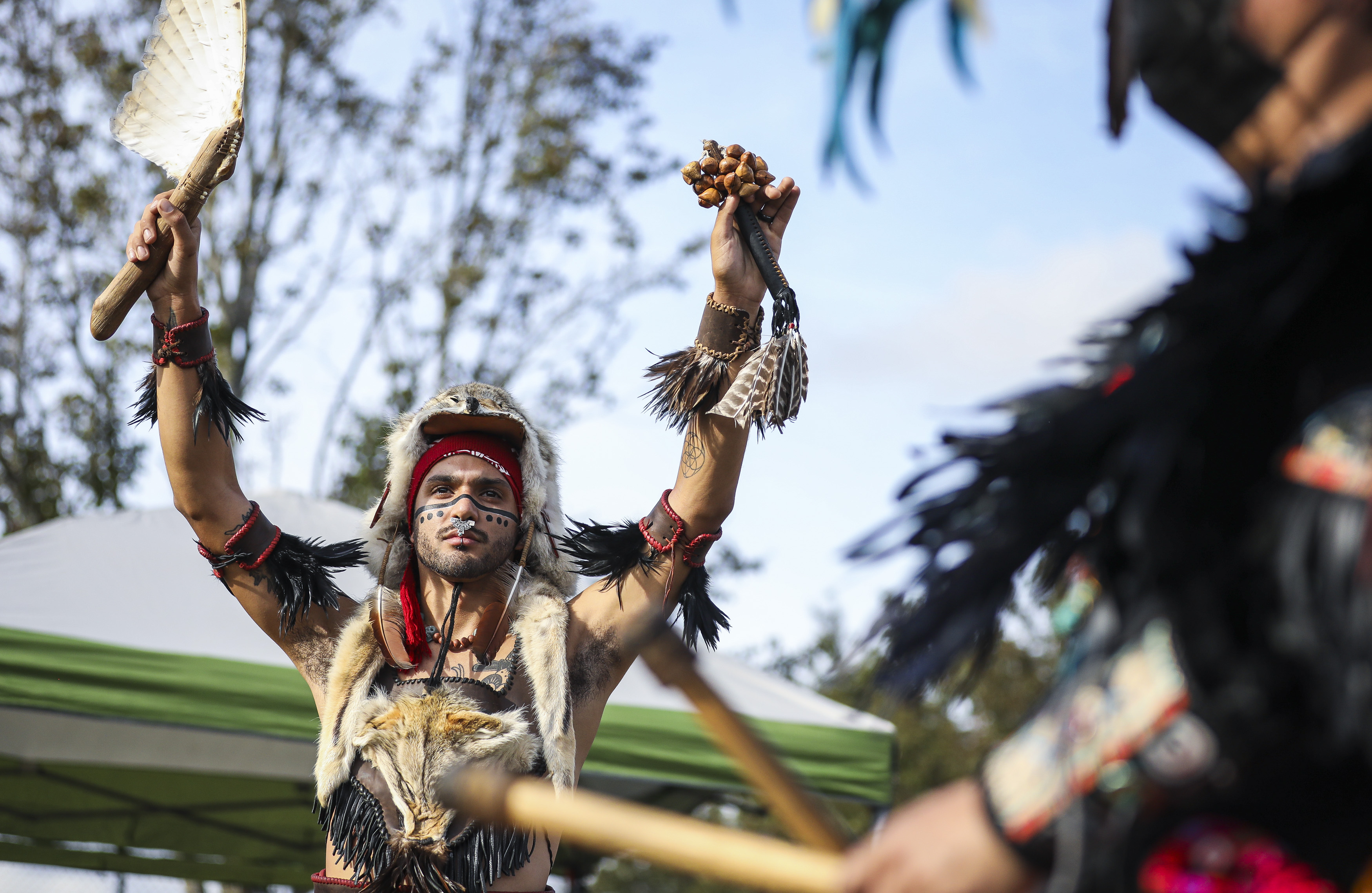 Coyo Kaiztli danced in a ceremonial performance with the group Cetiliztli Nauhcampa at Albemarle Park.