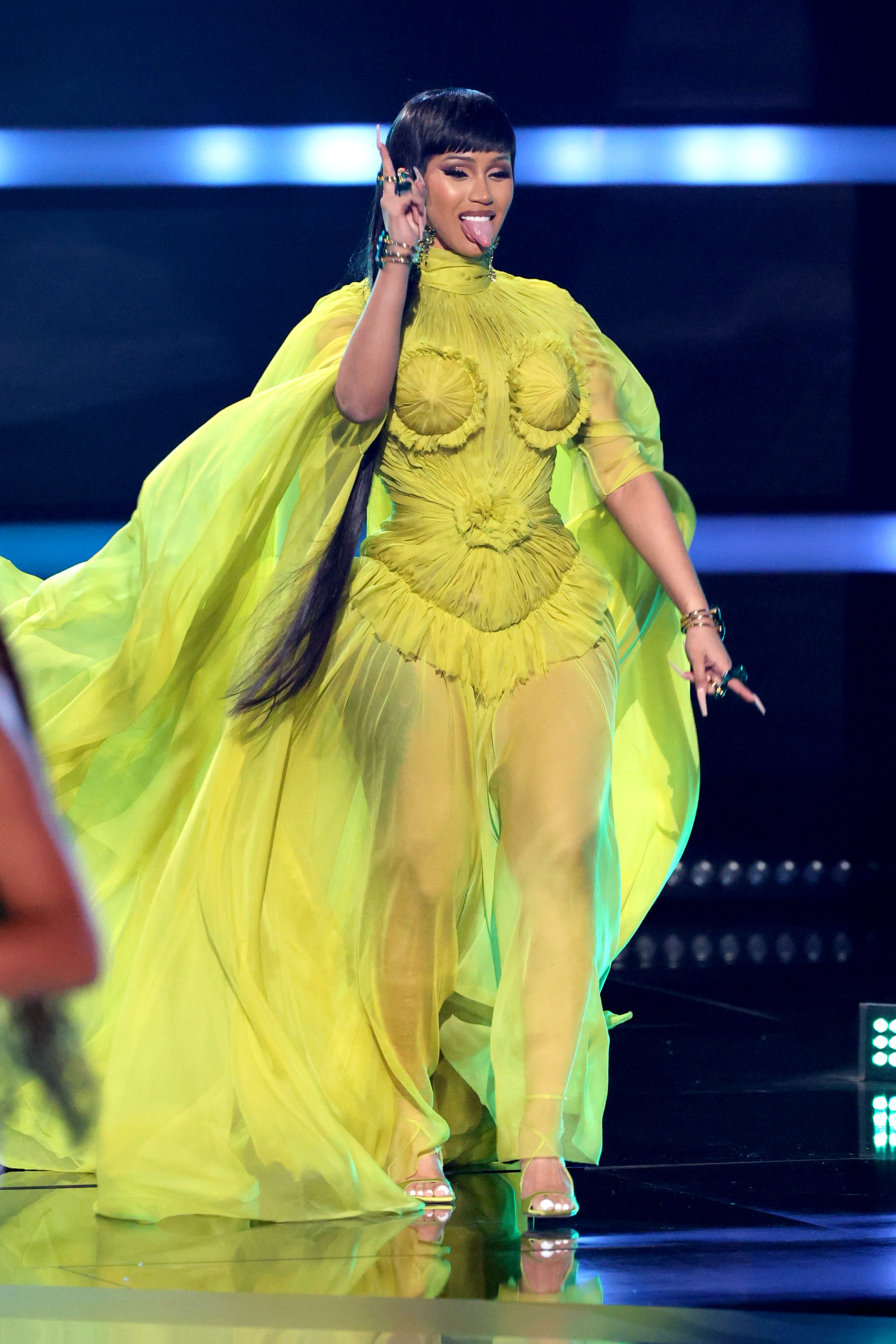 Host Cardi B speaks onstage during the 2021 American Music Awards on Sunday in Los Angeles, California.