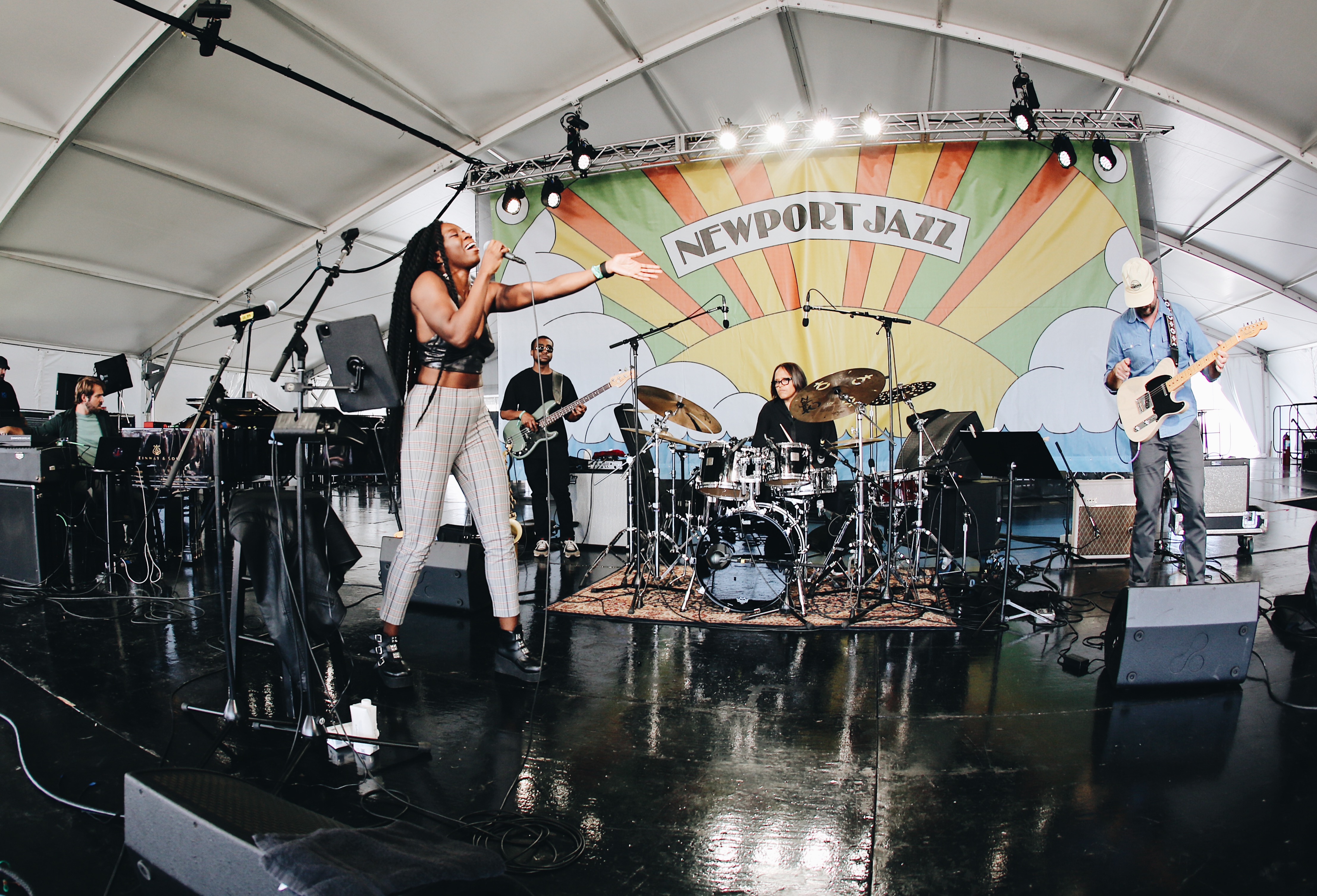 Terri Lyne Carrington (on drums) and her band Social Science perform a set at the Newport Jazz Festival.