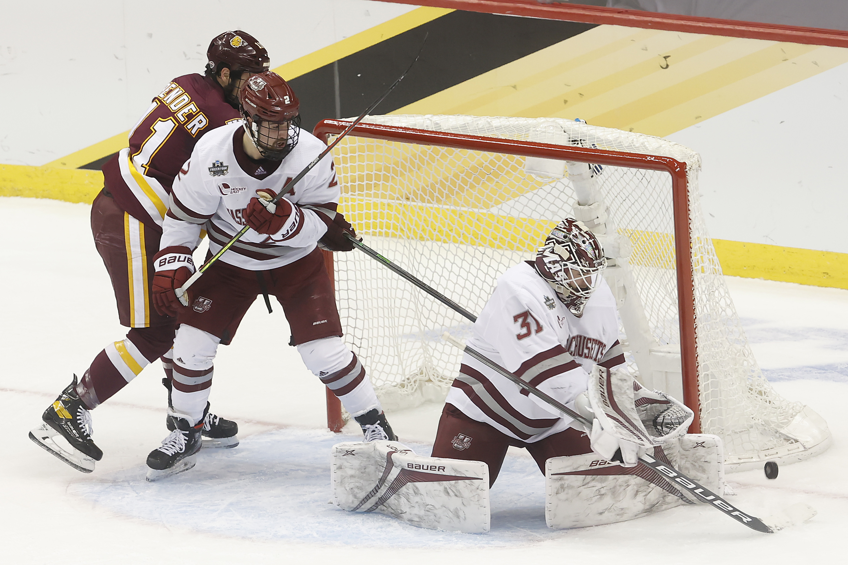 Goalie Matt Murray made a stick save in the first period.