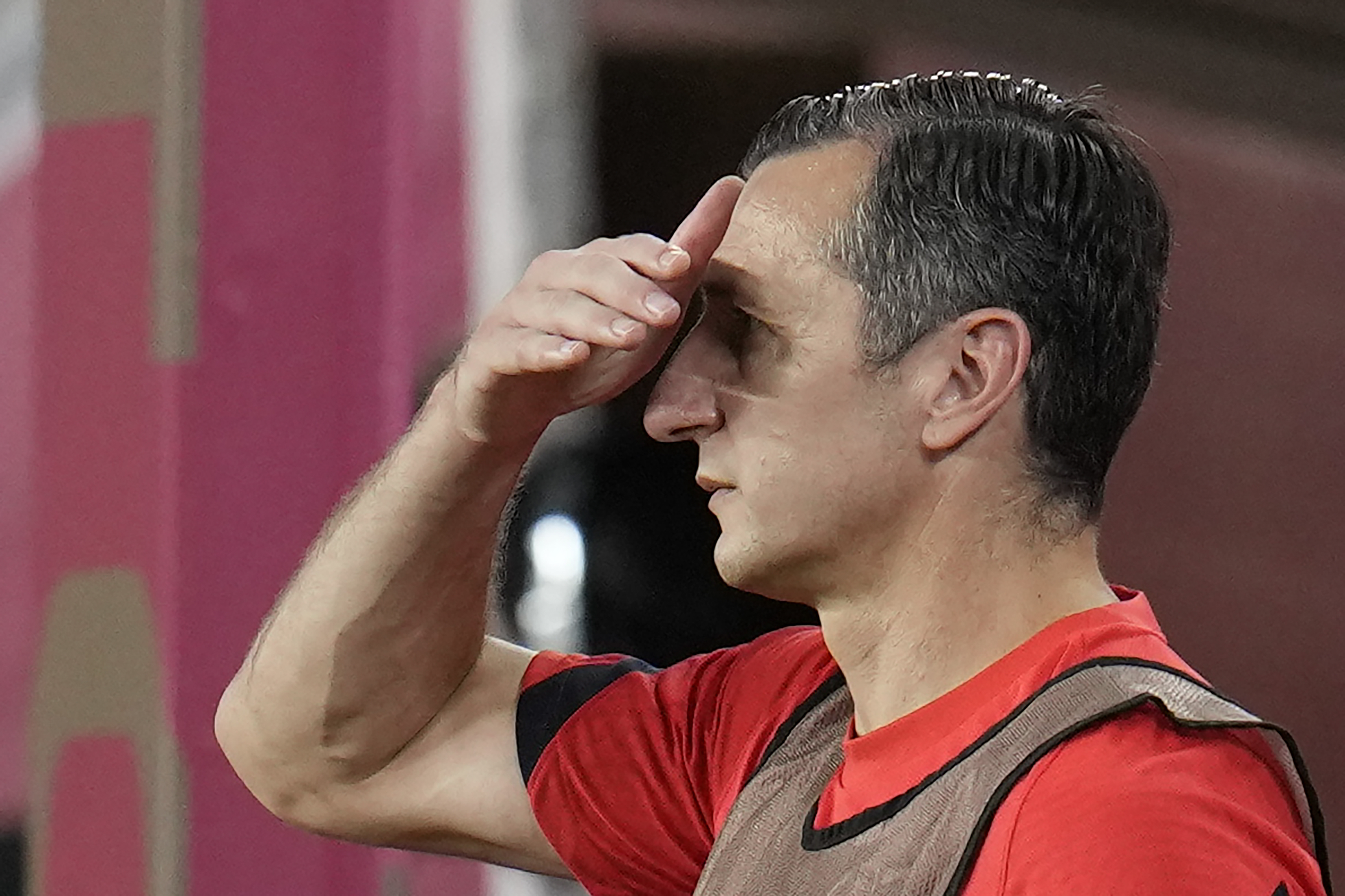 United States' coach Vlatko Andonovski looks on during the late stages of the loss to Canada.