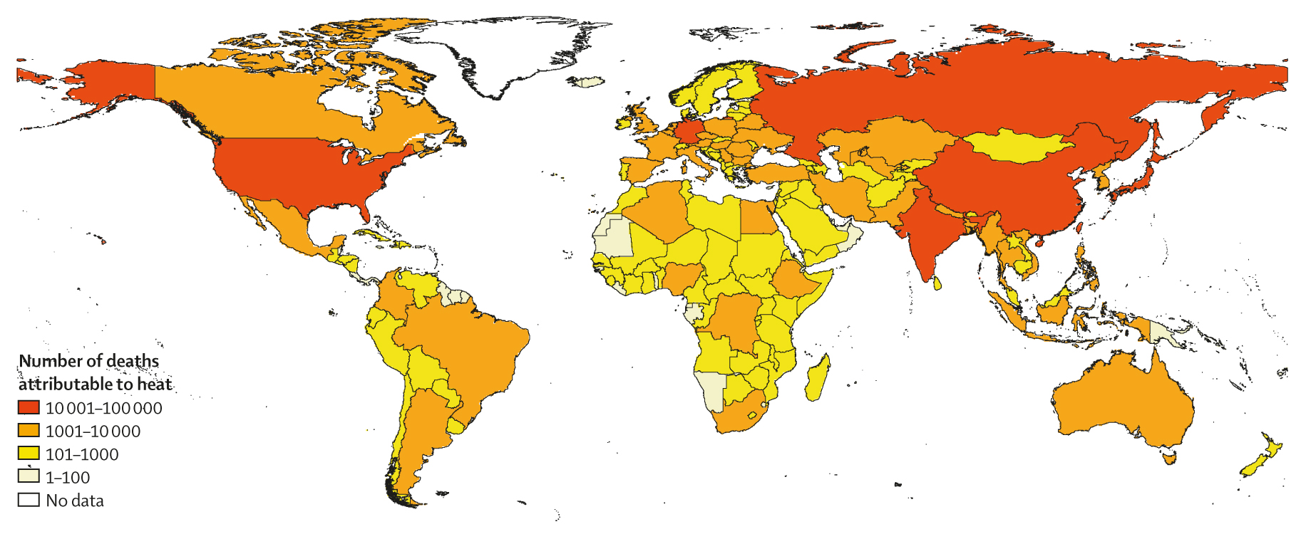 This map shows heat-related deaths of people older than 65 years in each country in 2019.