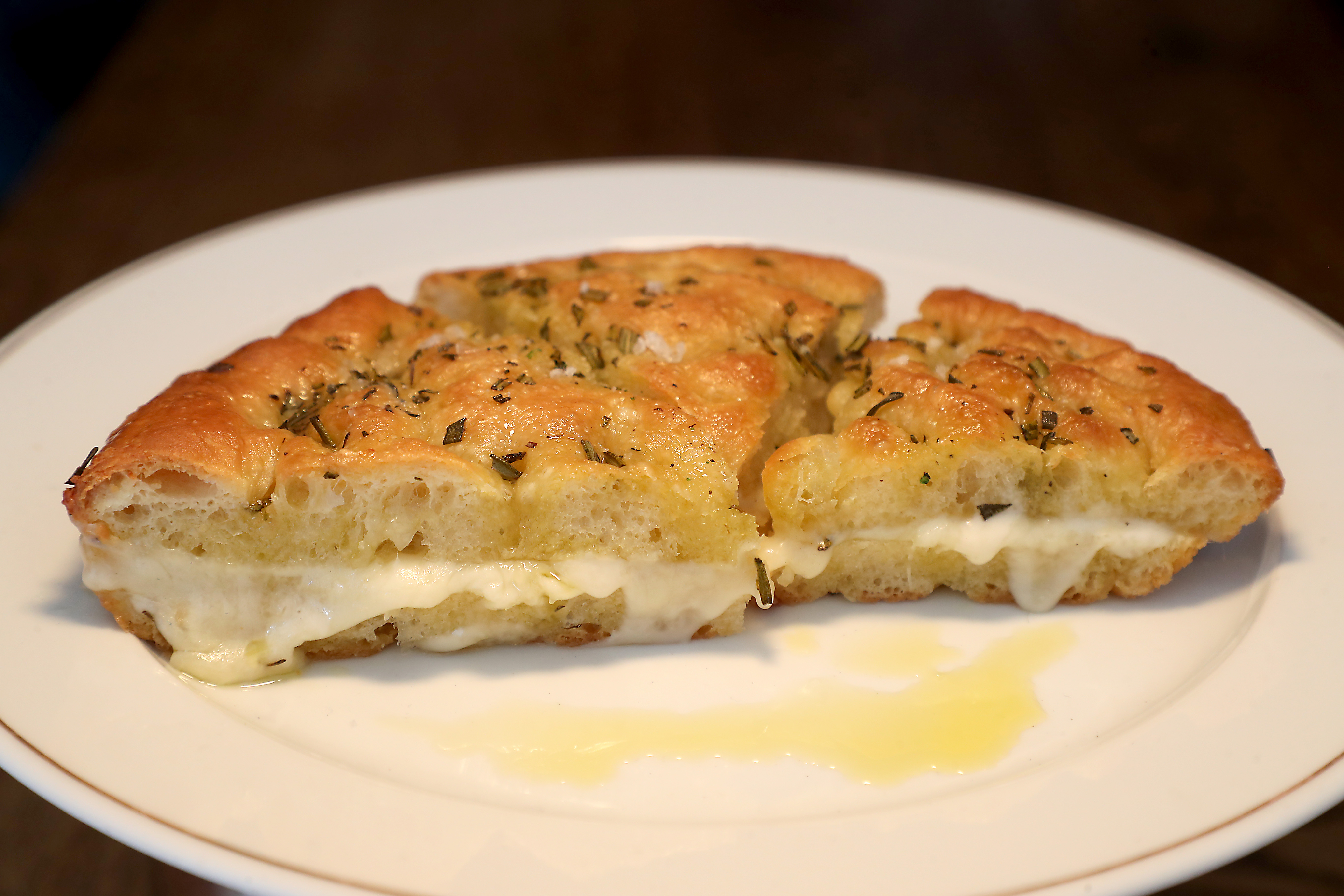 Taleggio-stuffed focaccia at Fox & The Knife.