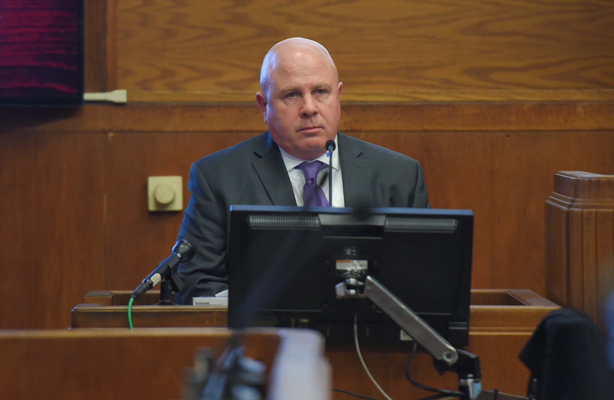 Sergeant Detective Michael Devane testified during a double murder trial in Suffolk Superior Court in 2019.