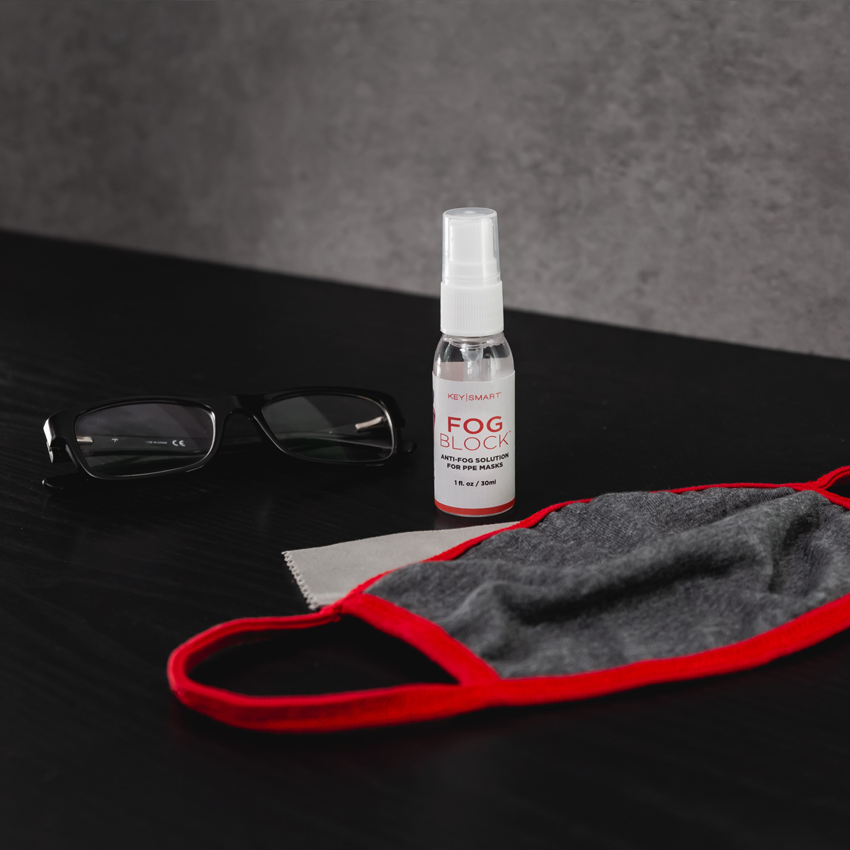 FogBlock, made by KeySmart, has created an anti-fog spray that works on PPE masks and for all types of lenses, from readers to ski goggles.