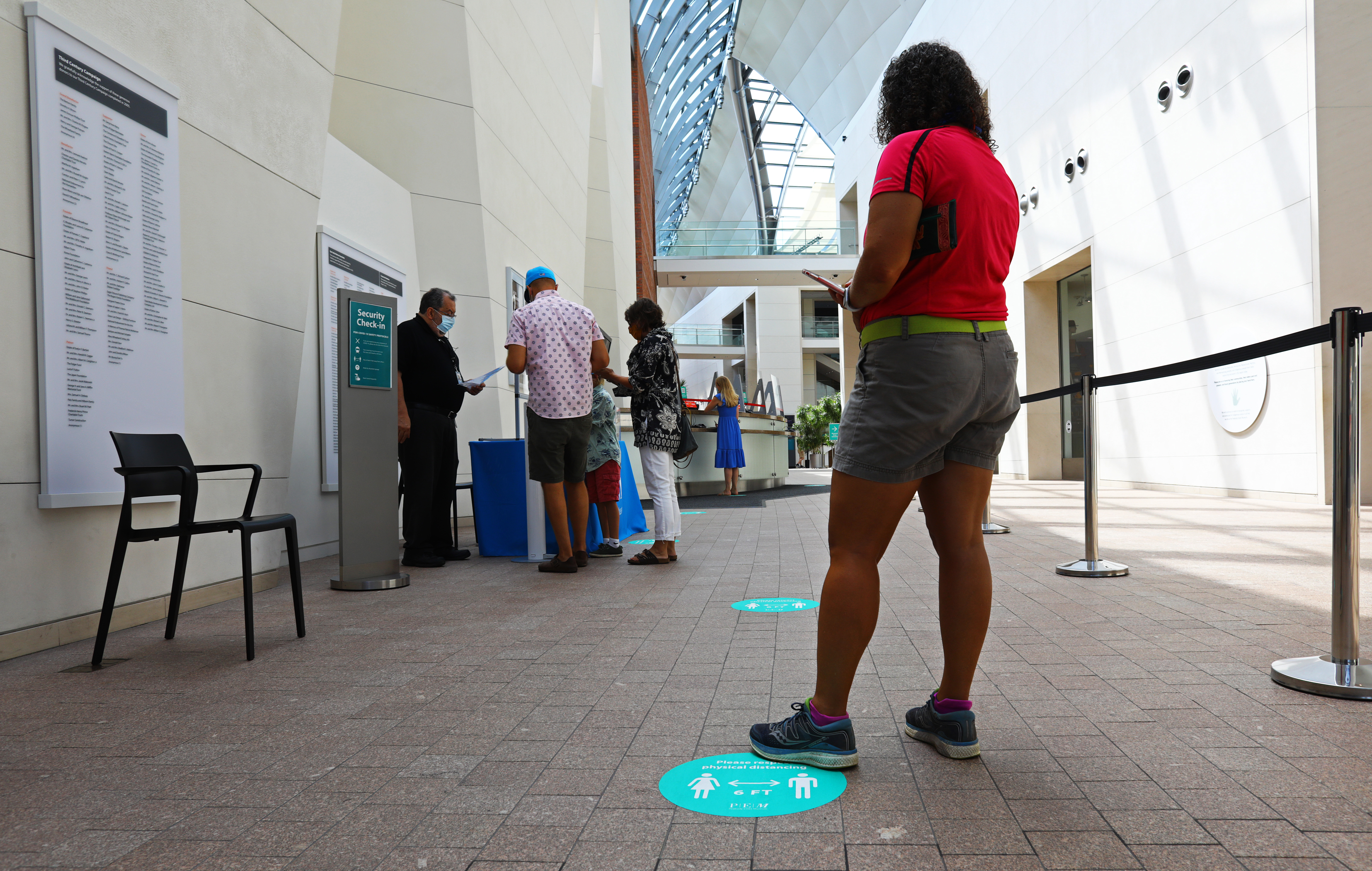 Visitors formed a socially distanced queue at the Peabody Essex Museum.