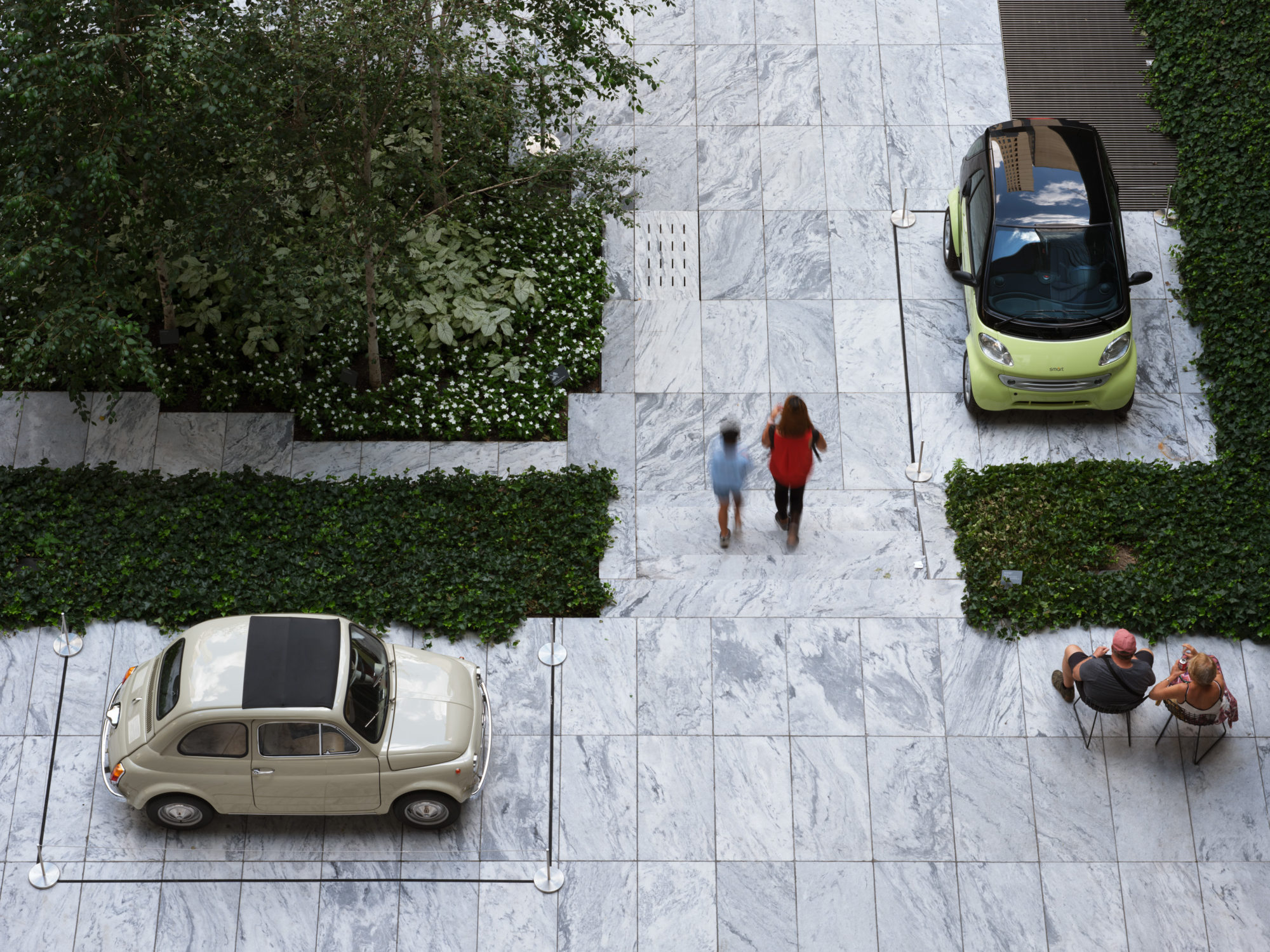 Installation view of "Automania," Abby Aldrich Rockefeller Sculpture Garden, Museum of Modern Art.