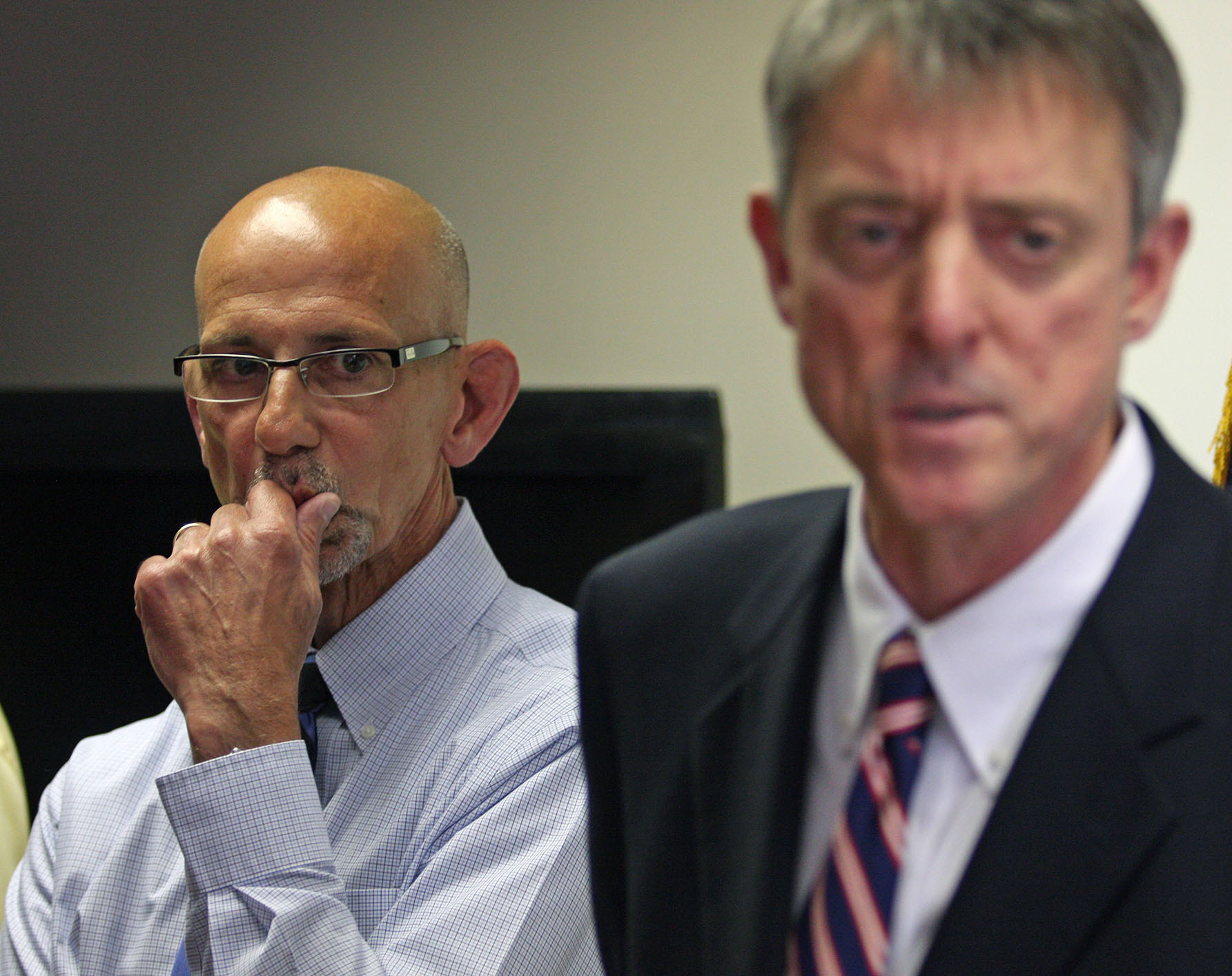 Then Police Chief David Provencher (left) and Bristol County District Attorney Samuel Sutter briefed the media at a press conference in 2012 after Gracia was shot .