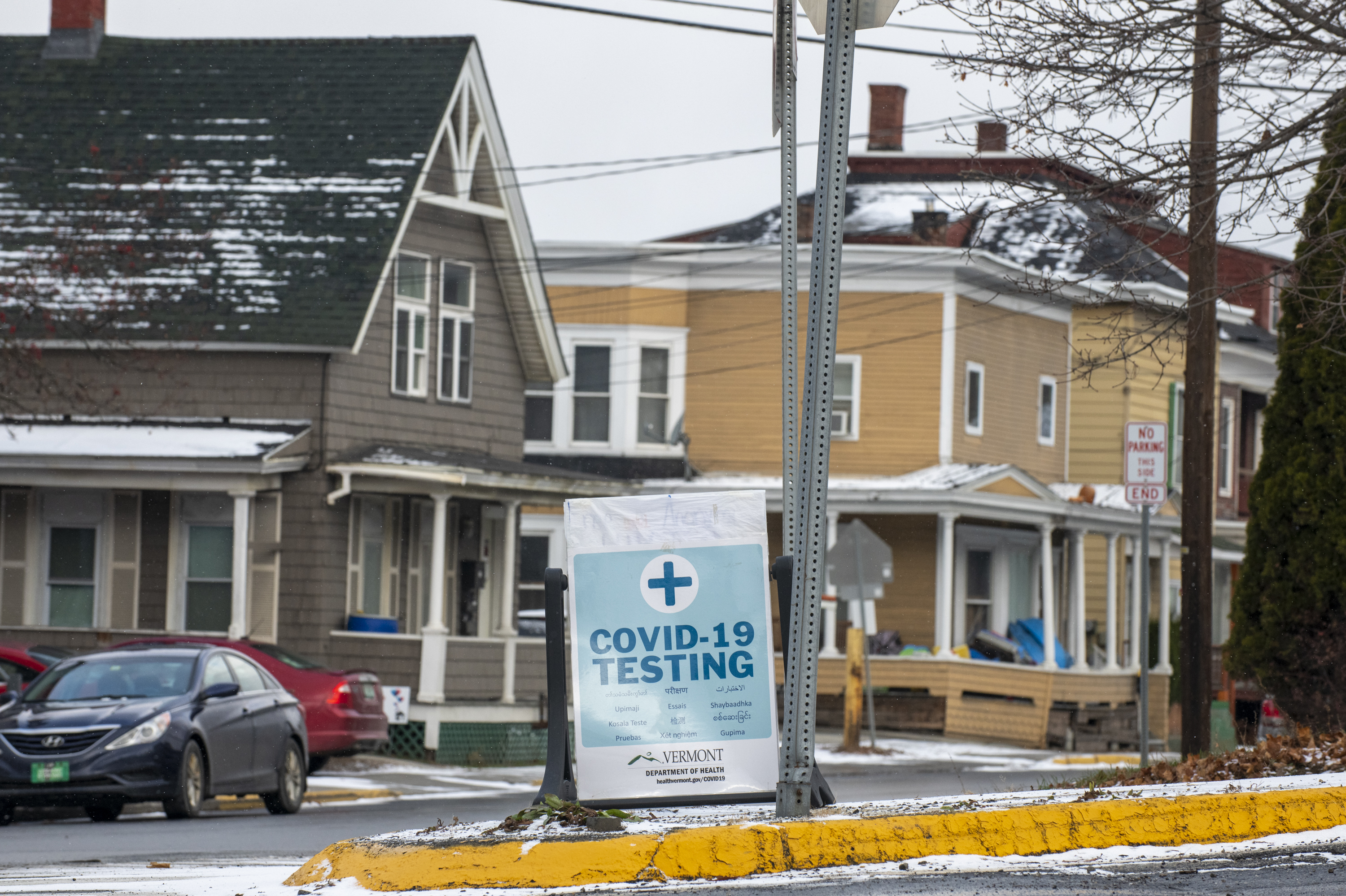 A sign for COVID-19 testing in Barre.