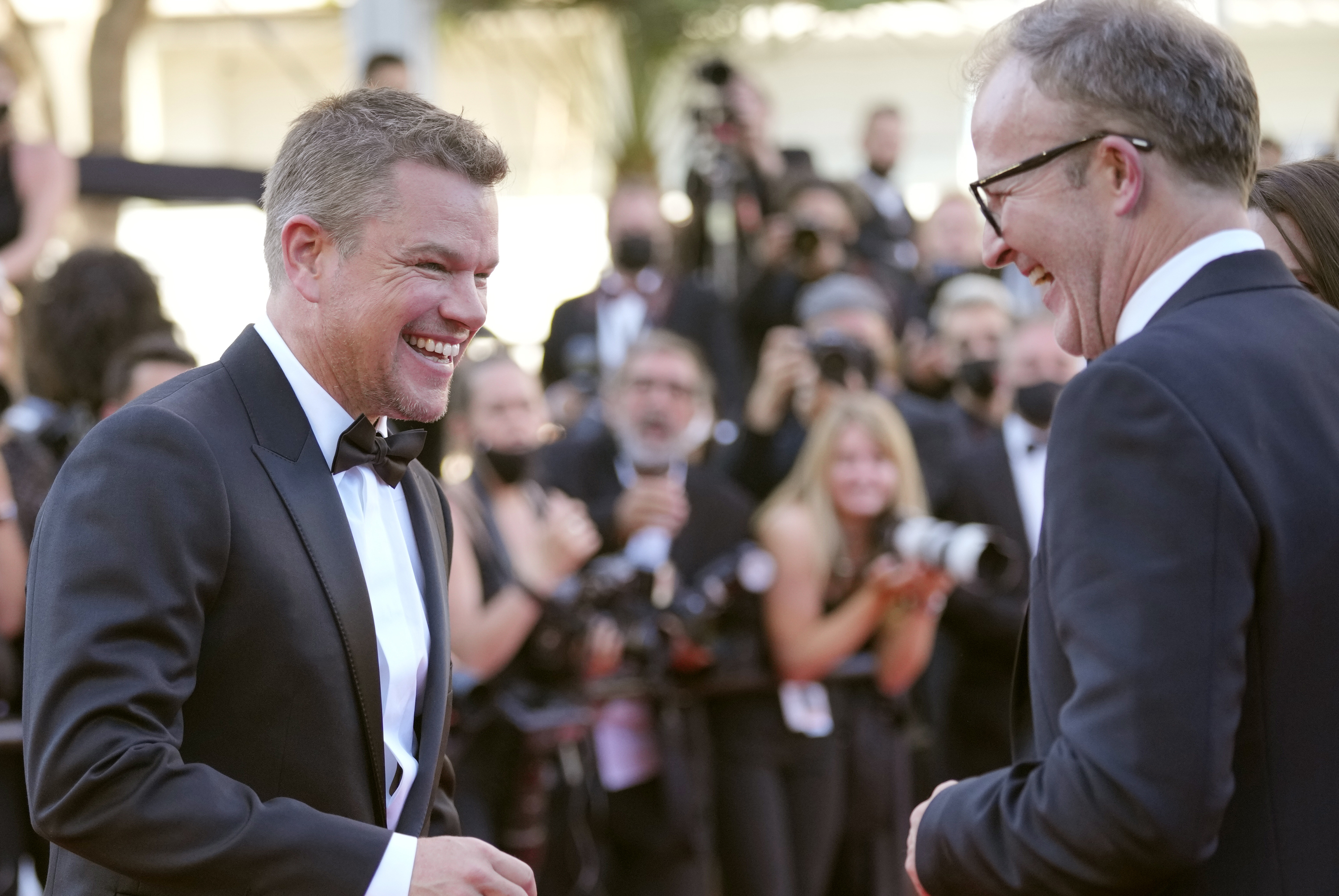 Matt Damon, left, and Tom McCarthy at the Cannes Film Festival on July 8.