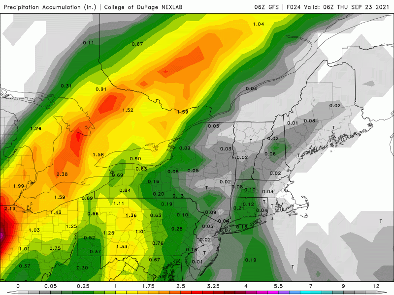 Most of the rain over the next few days falls to the west of New England, but there will be some showers for Friday locally.
