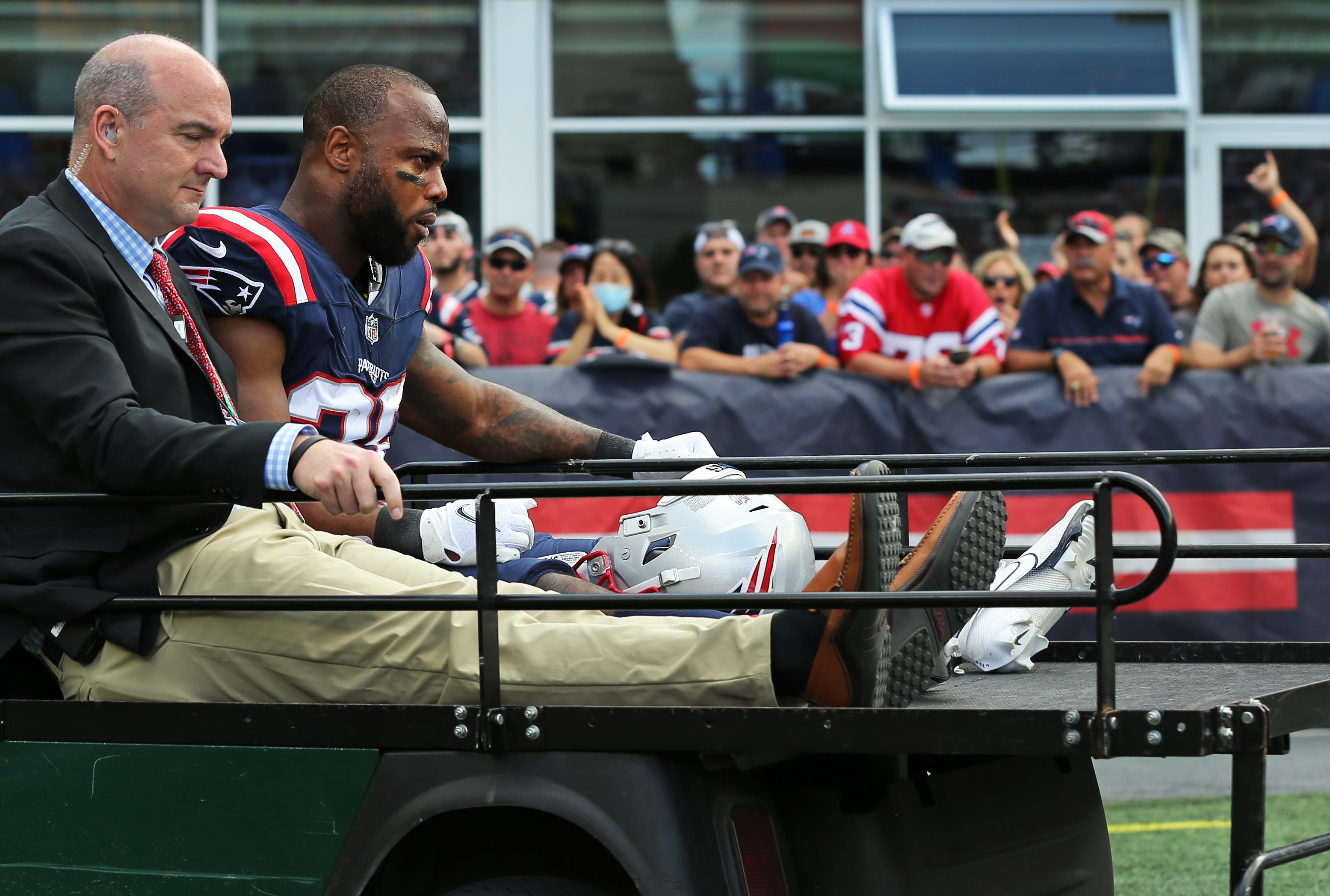 James White couldn't hide his frustration while he was carted off.