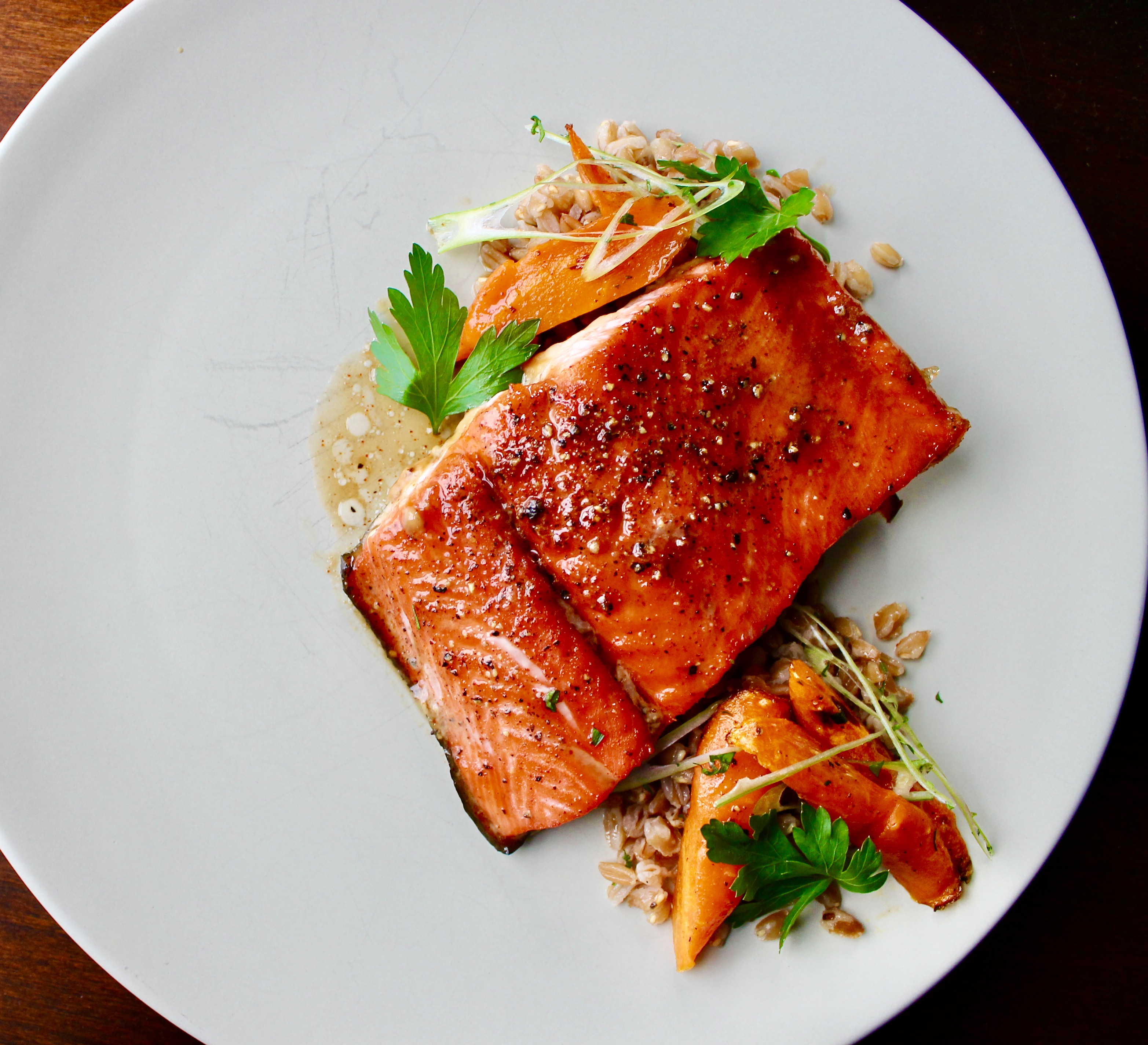 Brown sugar glazed salmon from Bountiful.
