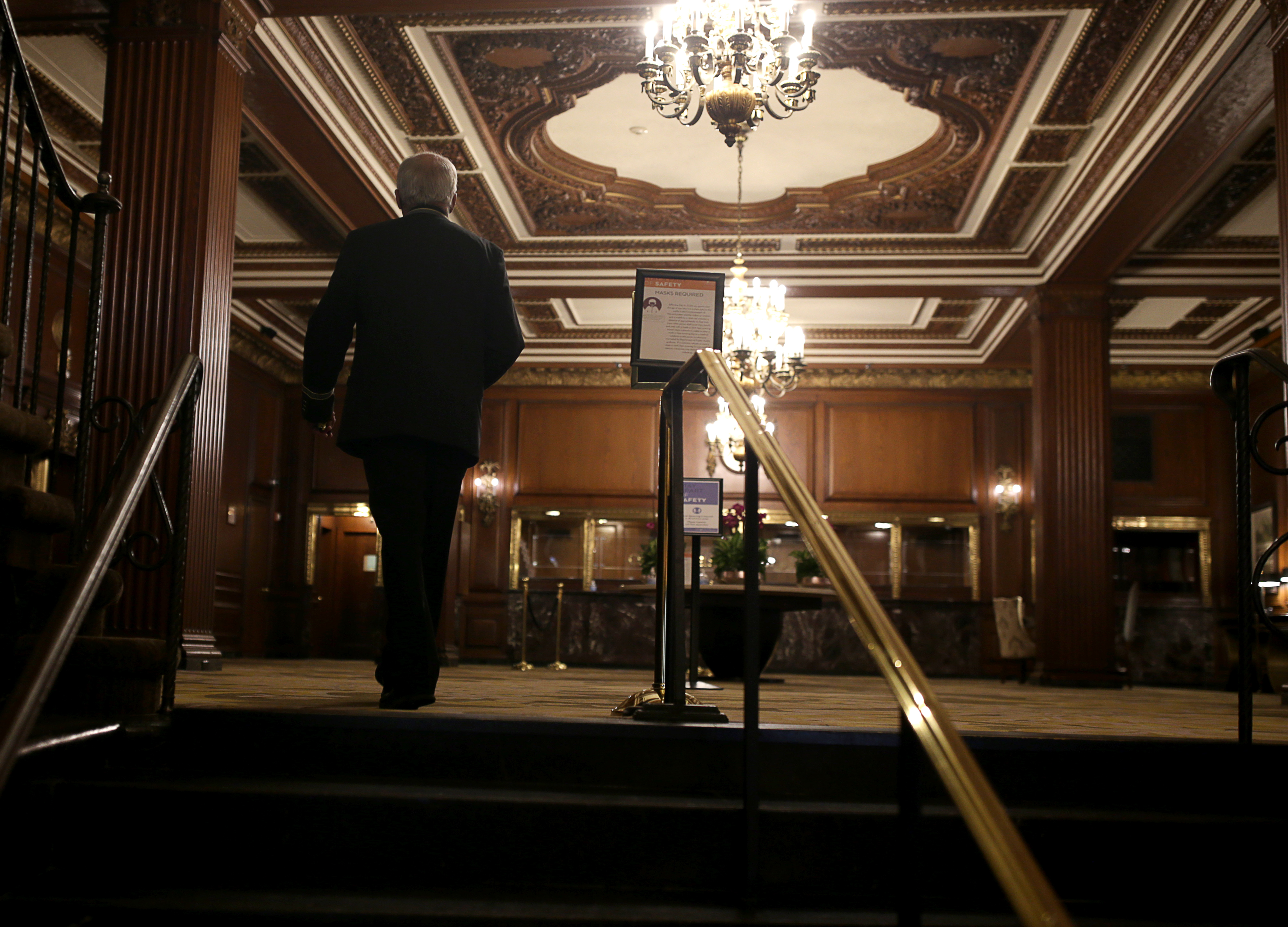 The lobby of the Boston Omni Parker House Hotel.