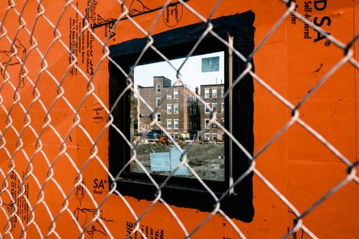 A construction site in the neighborhood documented in "Postcards from Allston"