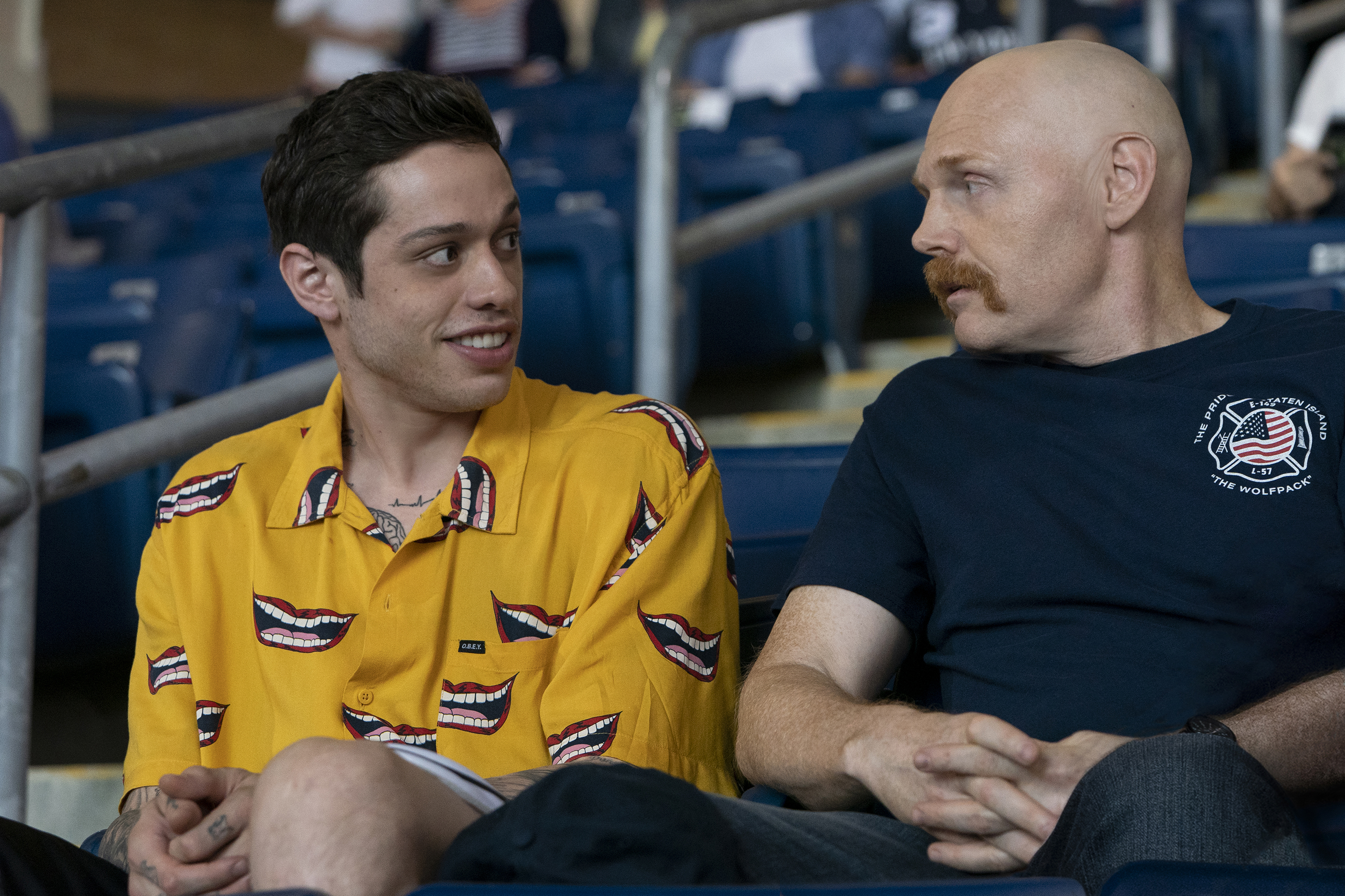Pete Davidson (left) and Bill Burr in "The King of Staten Island."