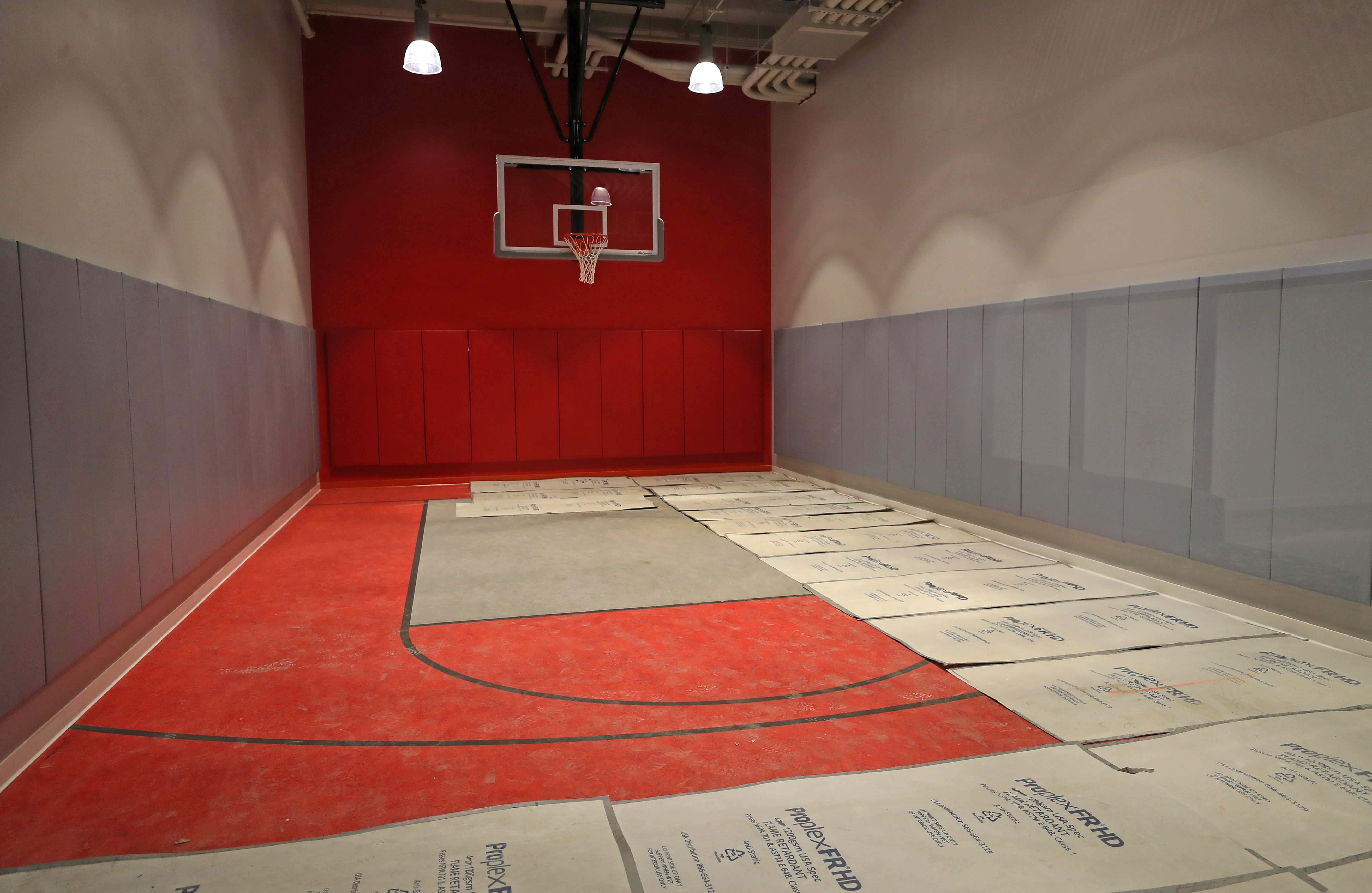 A new basketball court occupies space that was once was the rear of press room.