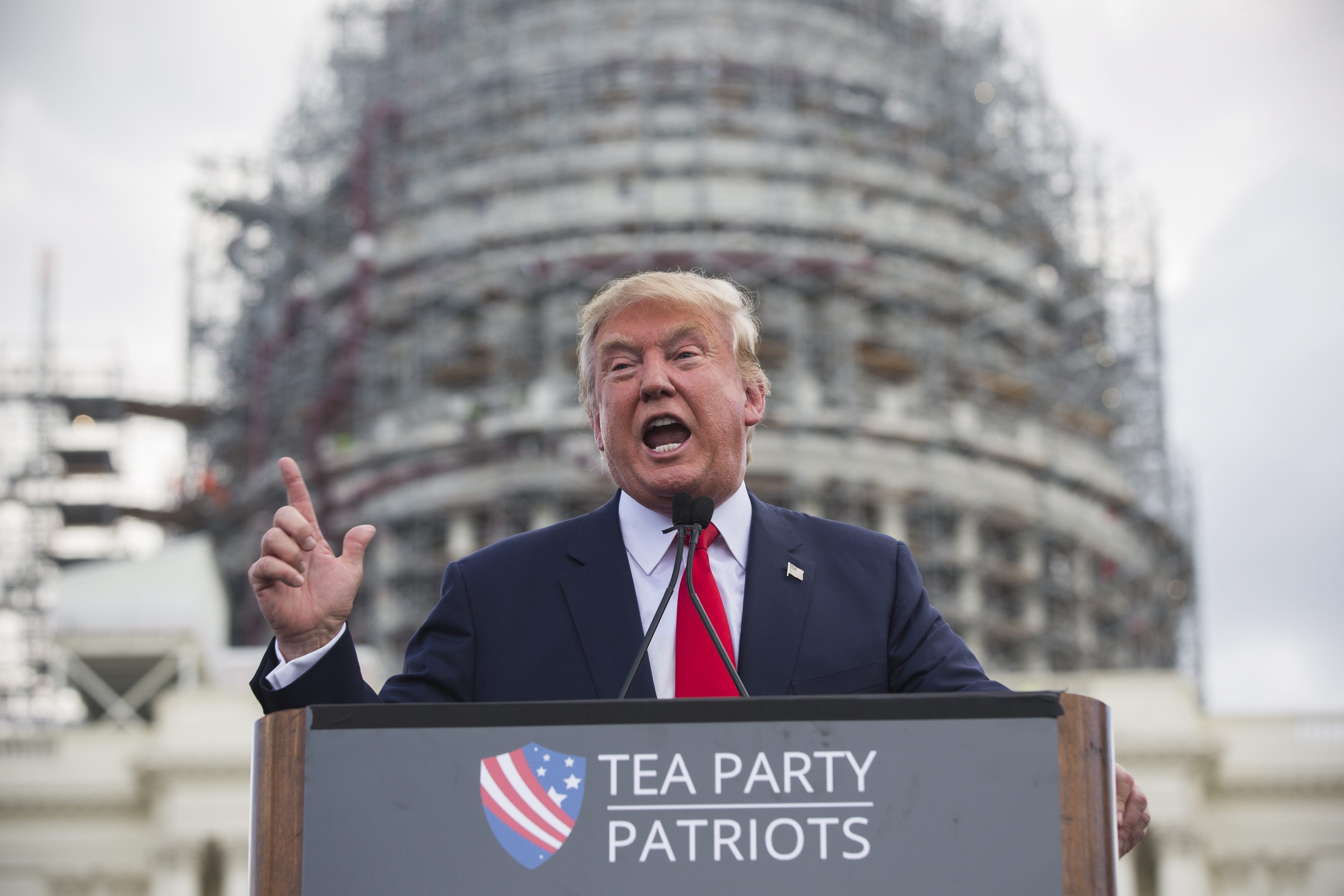 As a candidate, Donald Trump spoke at a Tea Party protest against the Iran nuclear deal at the US Capitol in 2015.