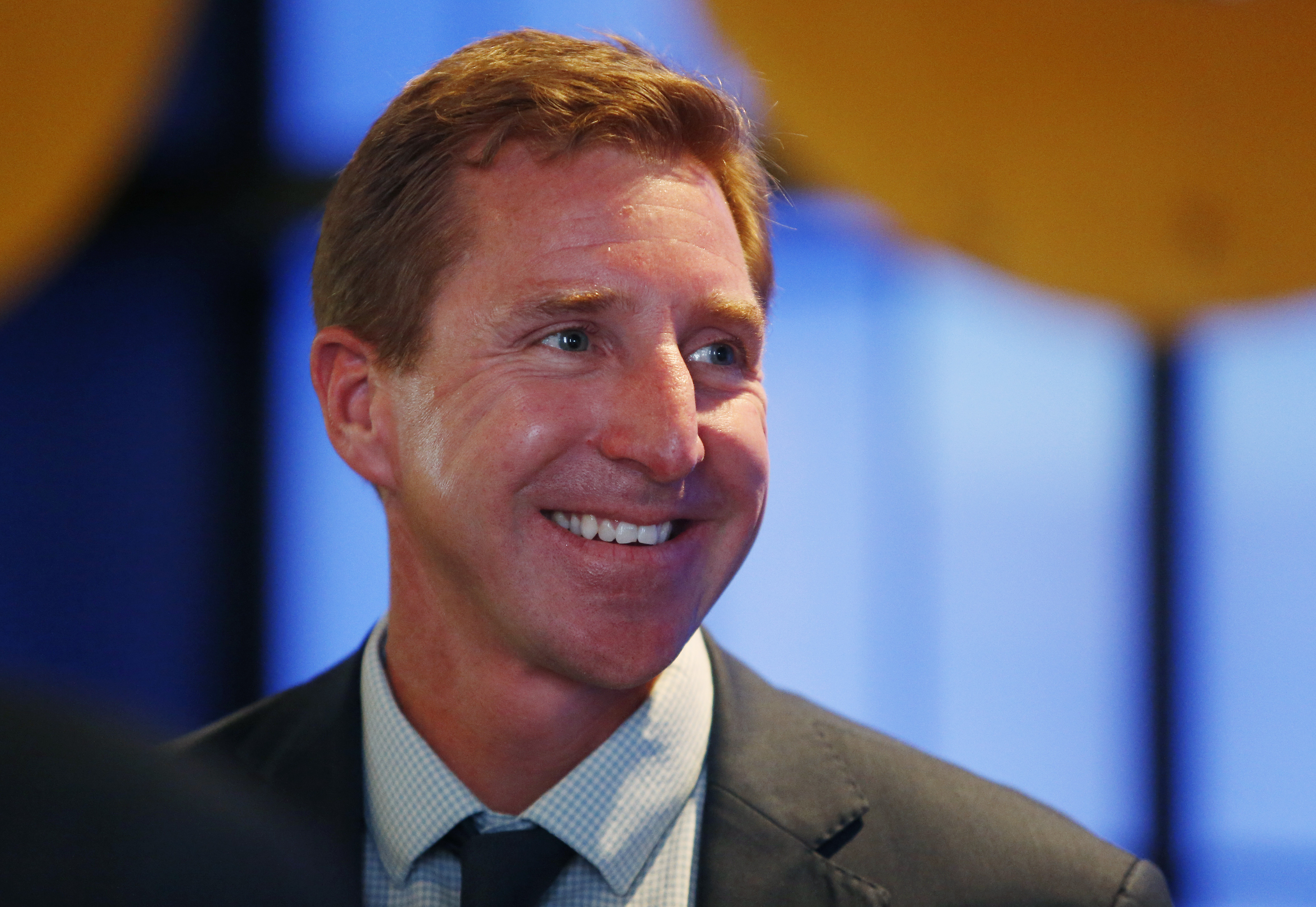 Nate Leaman is seen during 2019 Hockey East media day.