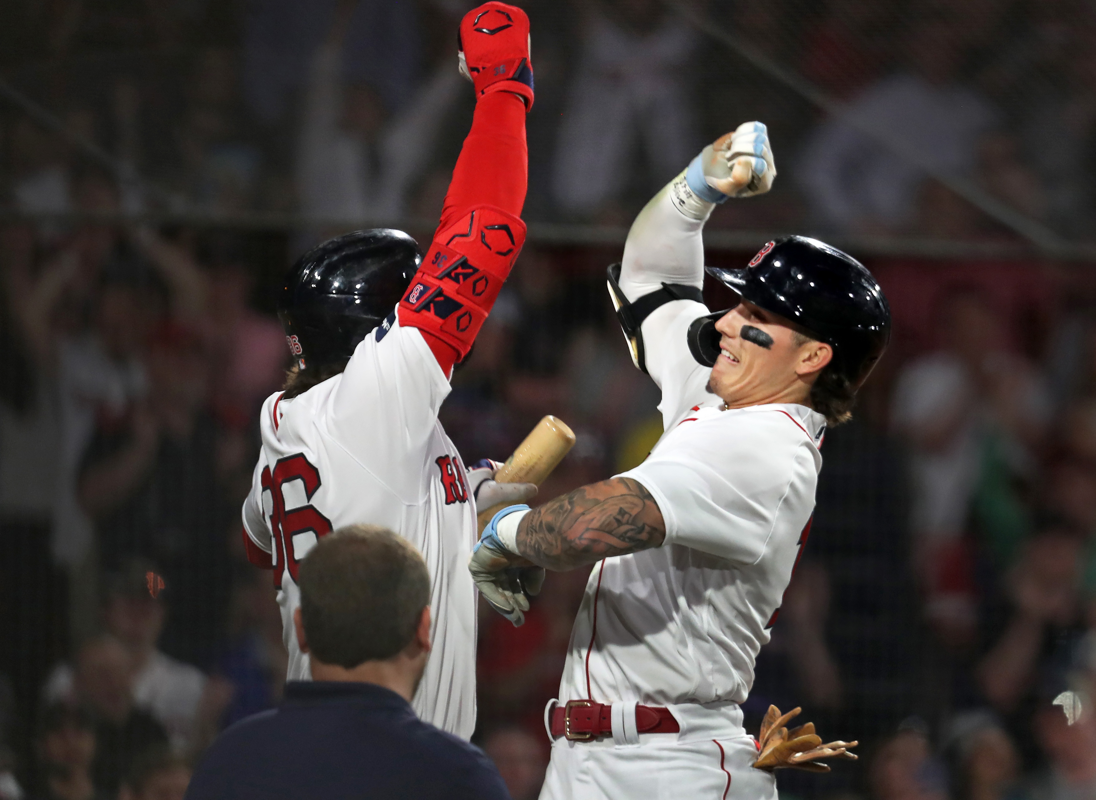 Triston Casas of the Boston Red Sox celebrates with his teammates