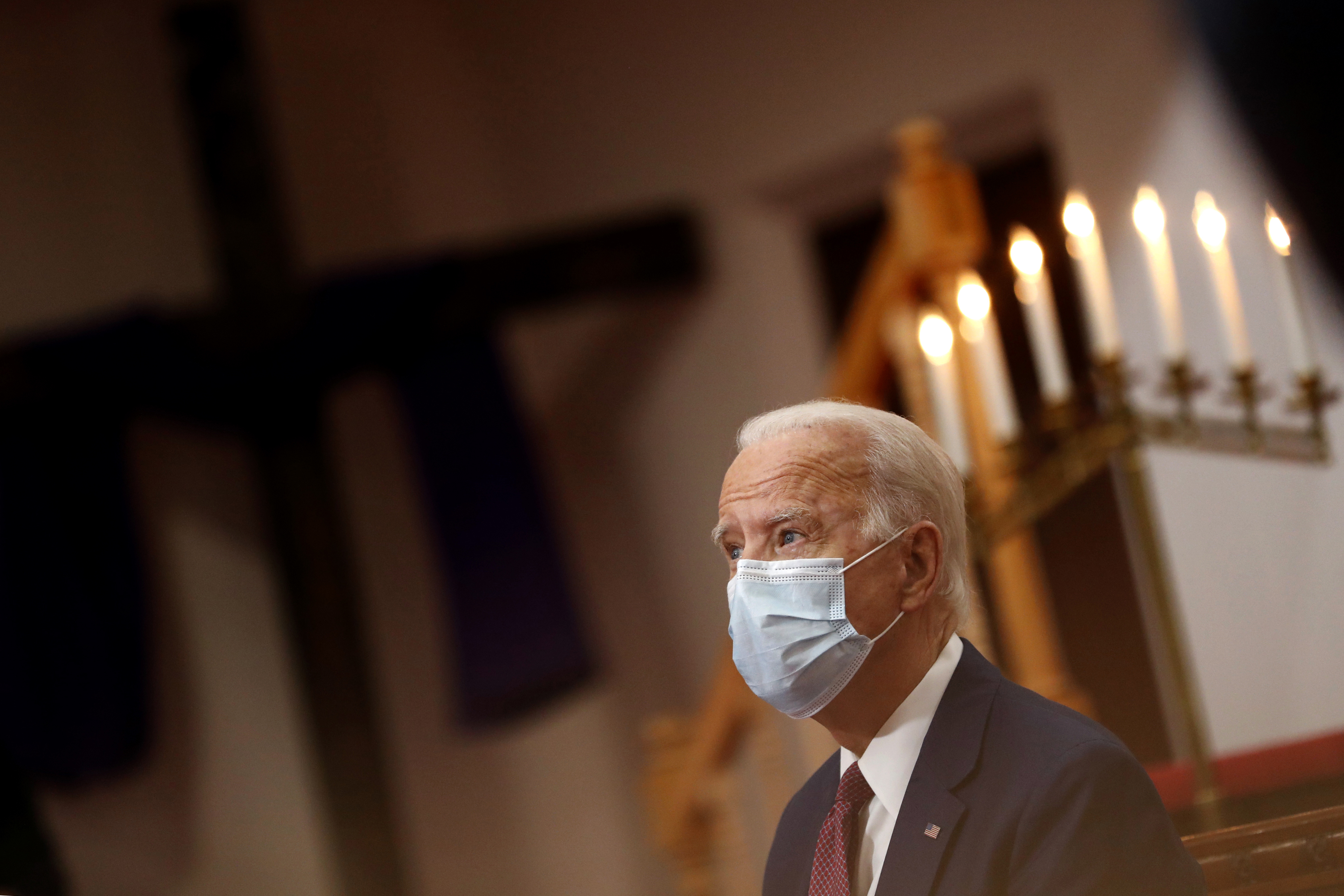Democratic presidential candidate, former Vice President Joe Biden listened as clergy members and community activists spoke during a visit to Bethel AME Church.