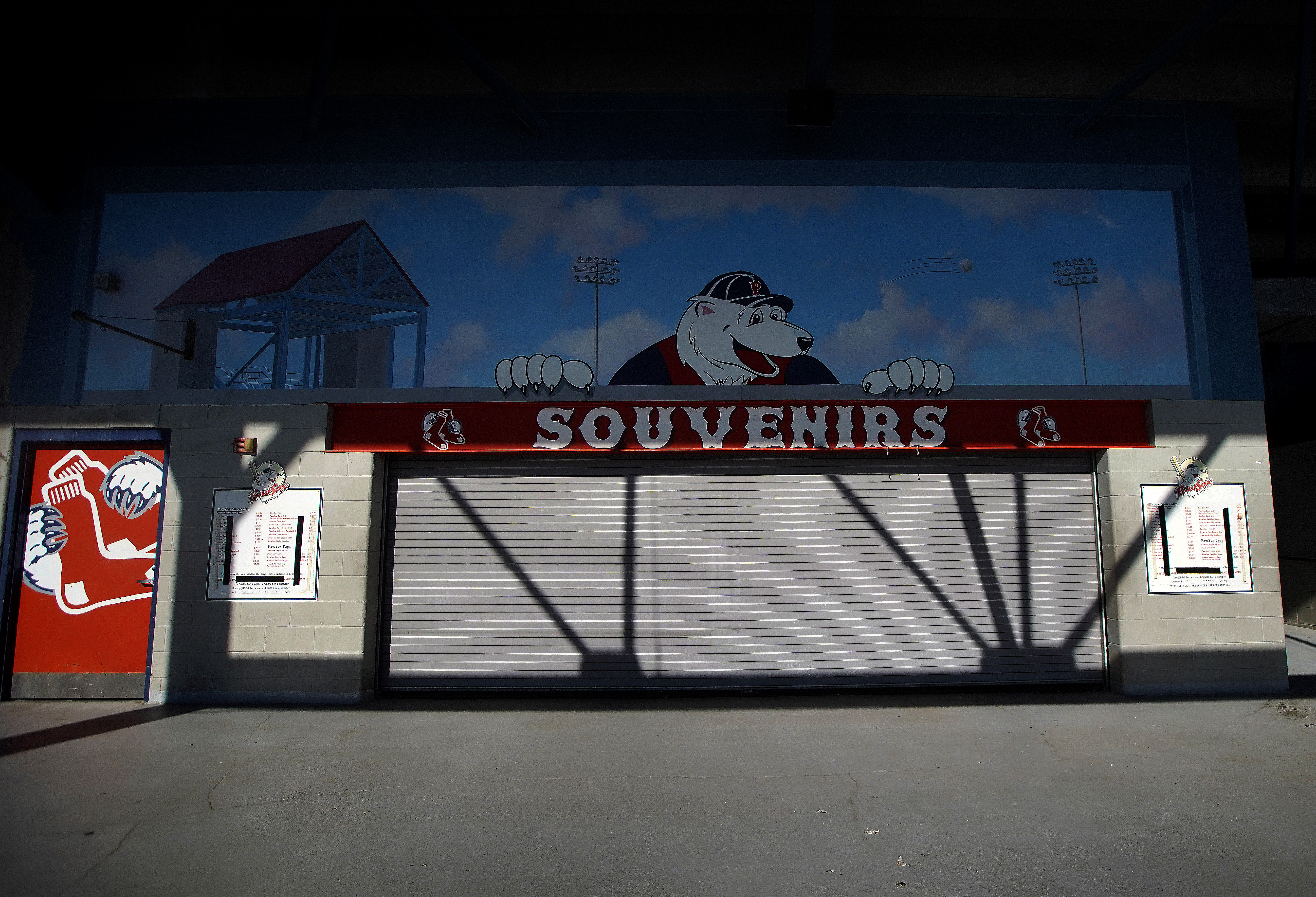 The souvenir stand at McCoy Stadium remains shuttered with the PawSox season canceled by the pandemic.