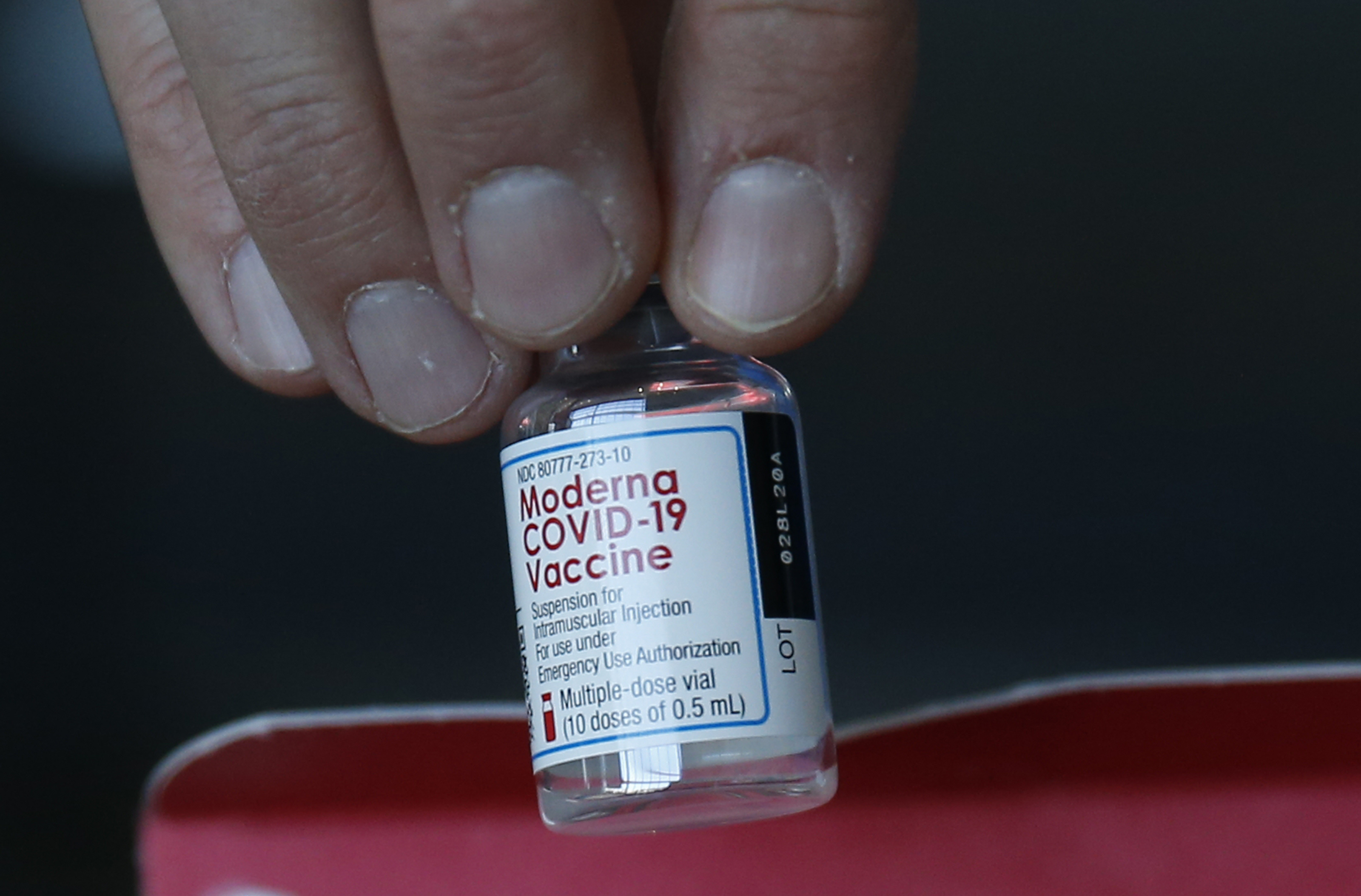 The Moderna vaccine is seen during the opening day of vaccinations for first responders at the Gillette Stadium/CIC Health COVID-19 Vaccination Site.