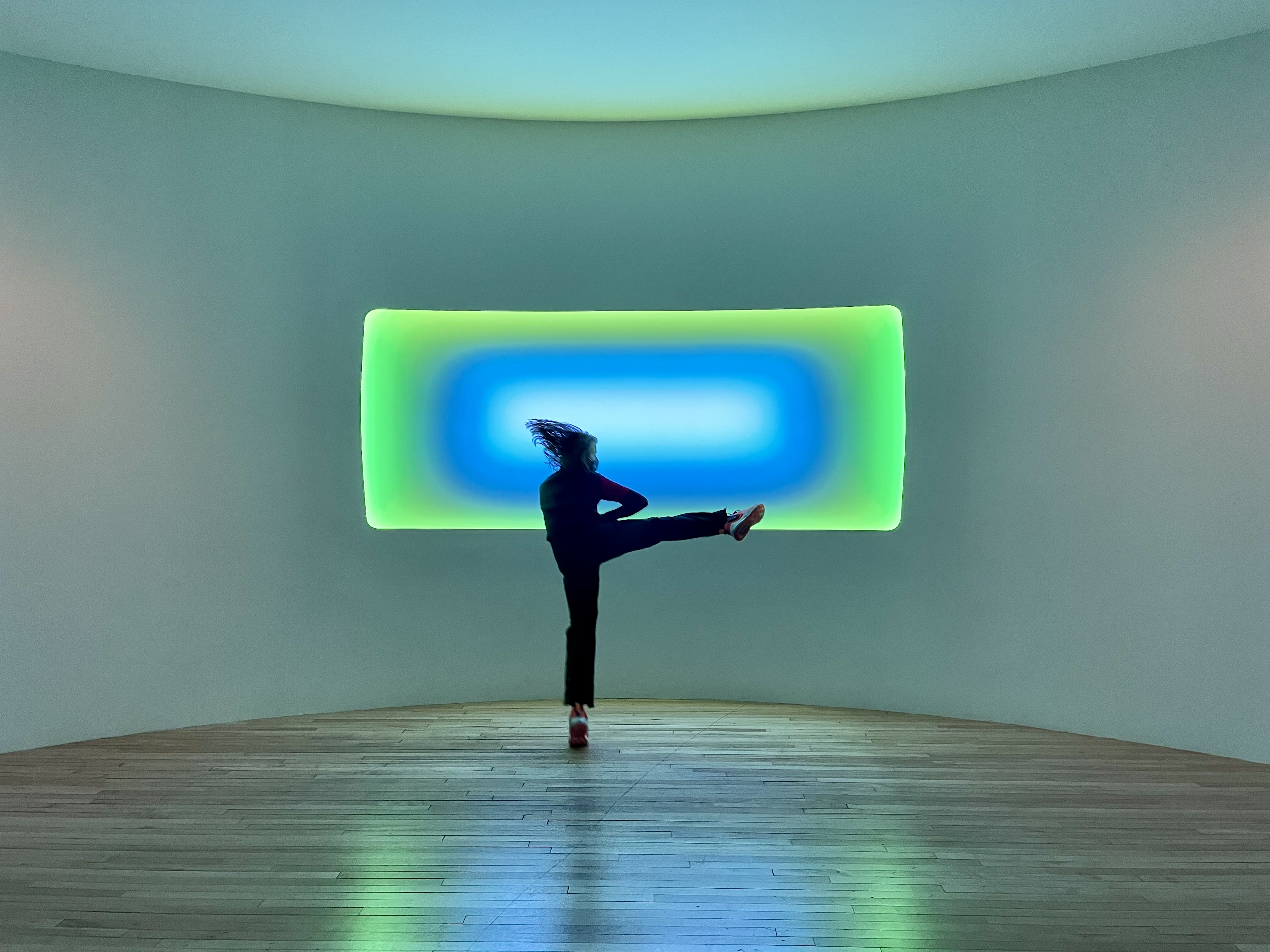 The author’s 12-year old daughter dancing in front of James Turrell’s “Dissolve” (2017) at Mass MoCA earlier this year.