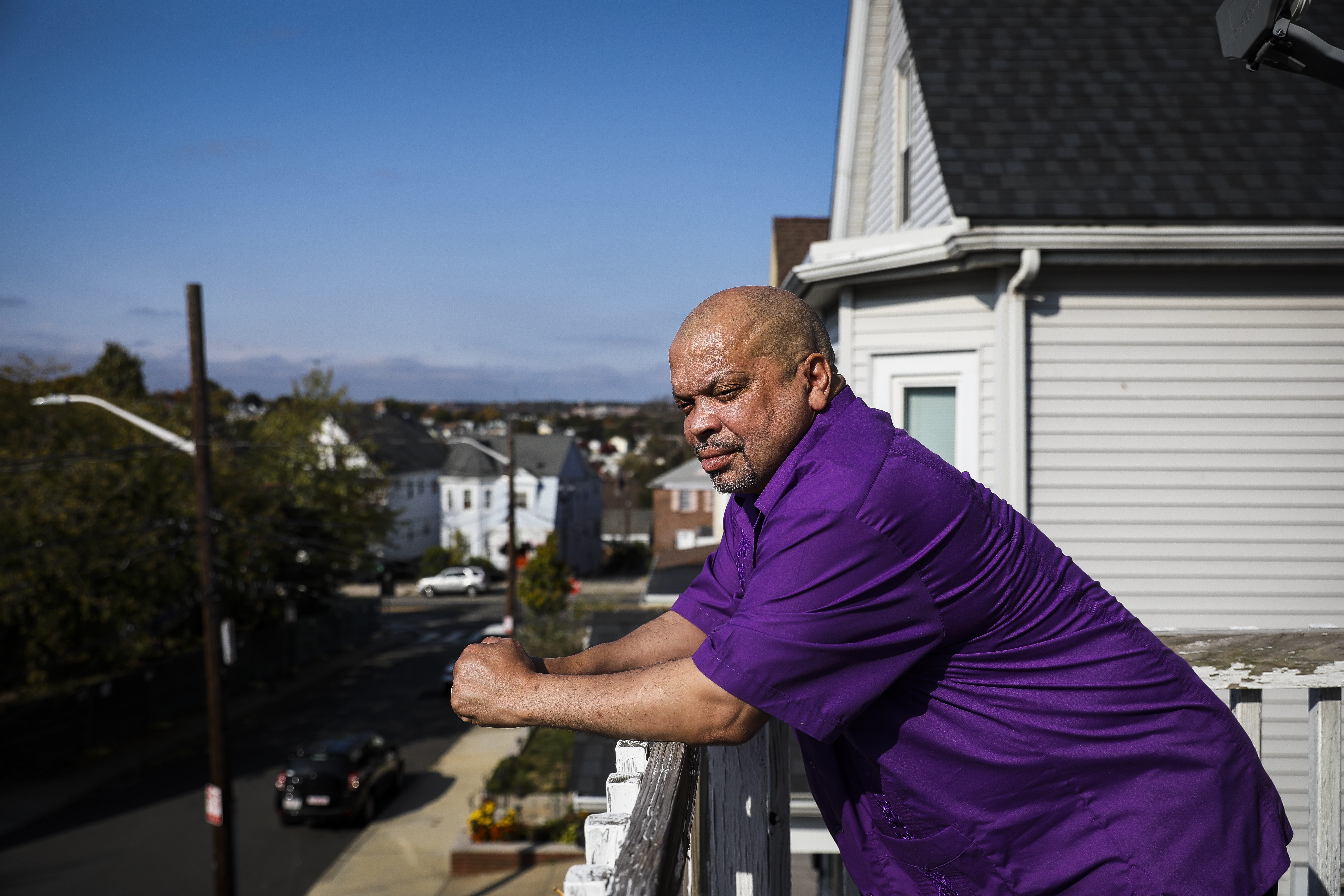 Thomas Rosa Jr. on the porch of his Everett home on Friday.