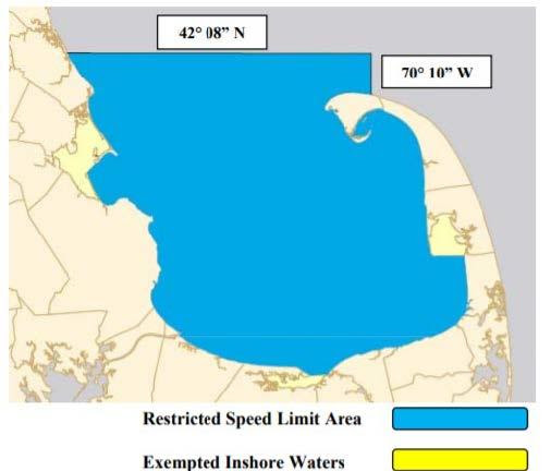 The area of Cape Cod Bay where the small vessel speed limit is imposed.