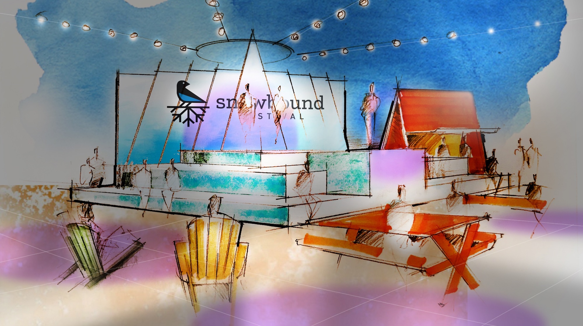 An artist's rendering of the main stage area envisioned for the Snowbound Festival, which is planned for Nov. 19-21 at Boston's Hynes Convention Center.