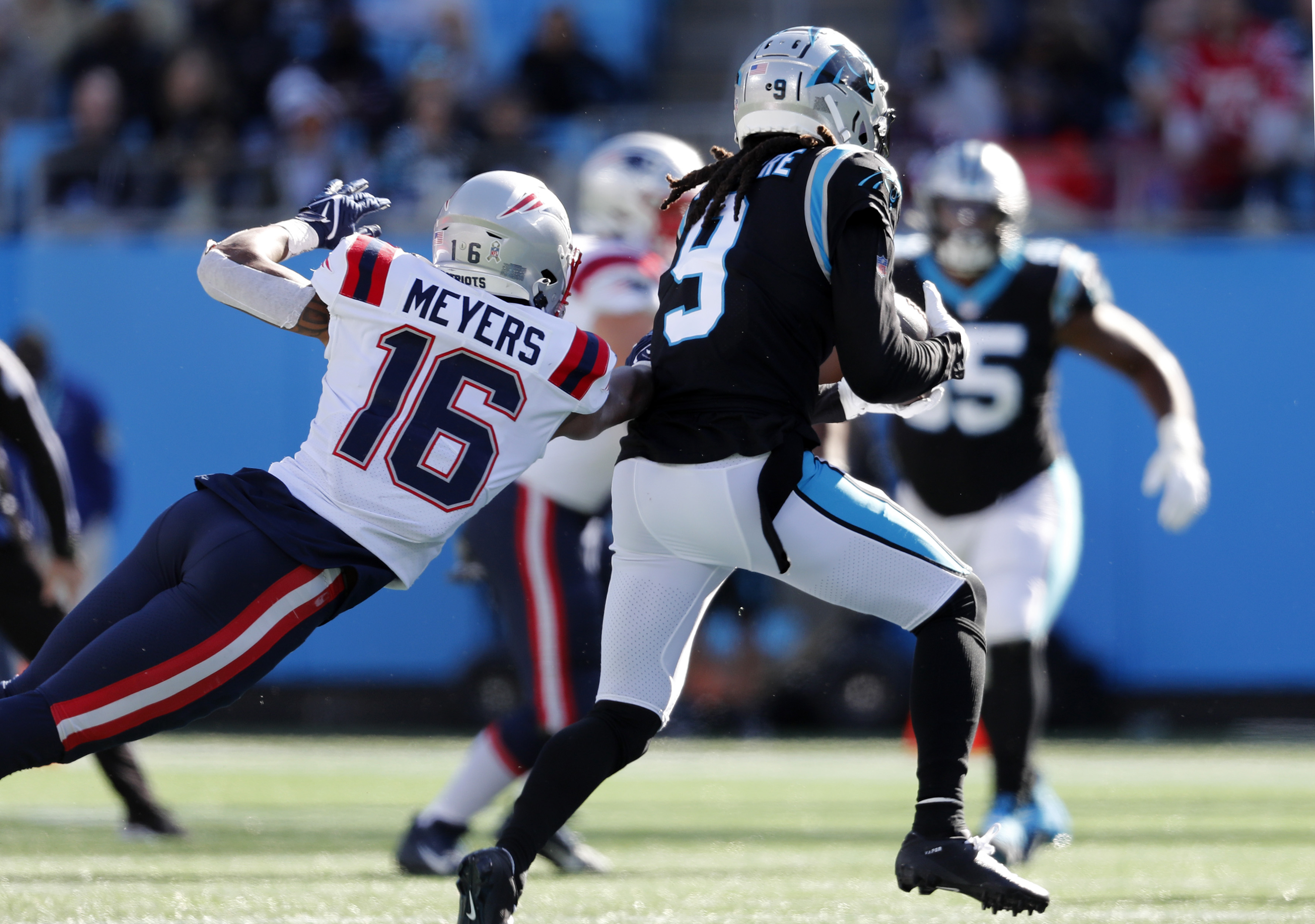 Stephon Gilmore makes an interception in Panthers debut