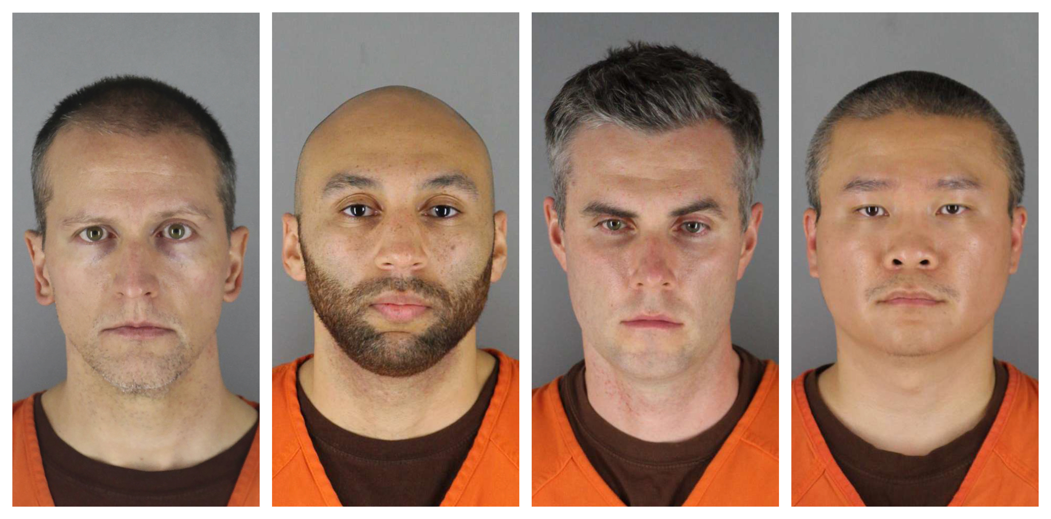 This combination of photos provided by the Hennepin County Sheriff's Office in Minnesota on Wednesday, June 3, 2020, shows from left, former Minneapolis police officers Derek Chauvin, J. Alexander Kueng, Thomas Lane and Tou Thao.