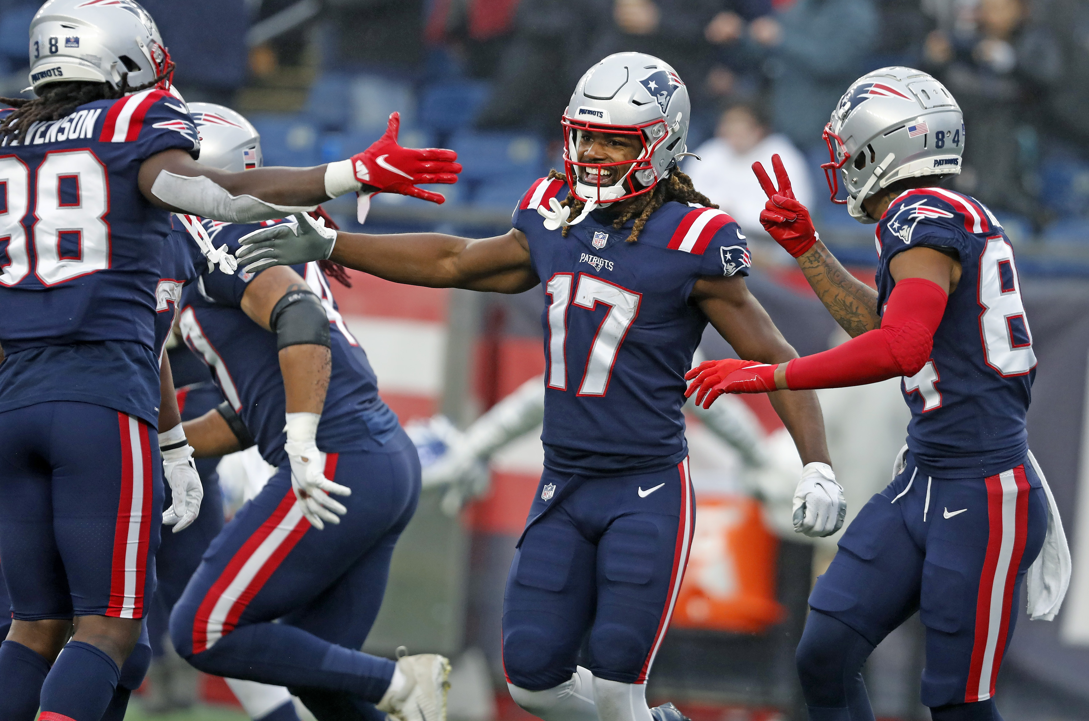 FOXBOROUGH, MA - JULY 28: New England Patriots wide receiver Kristian  Wilkerson (17) during New Engl