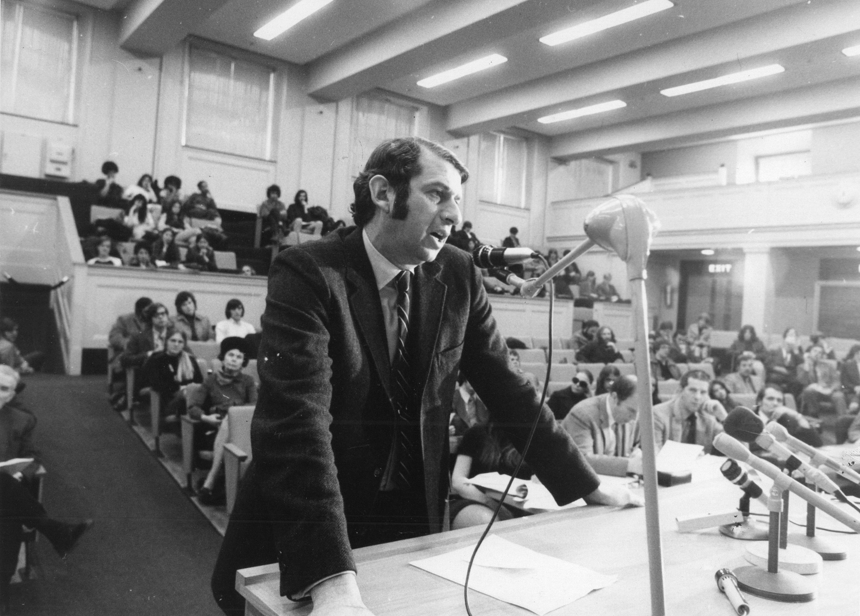 Dr. Lester Grinspoon spoke during a drug hearing at the Massachusetts State House in Boston, March 9, 1971.