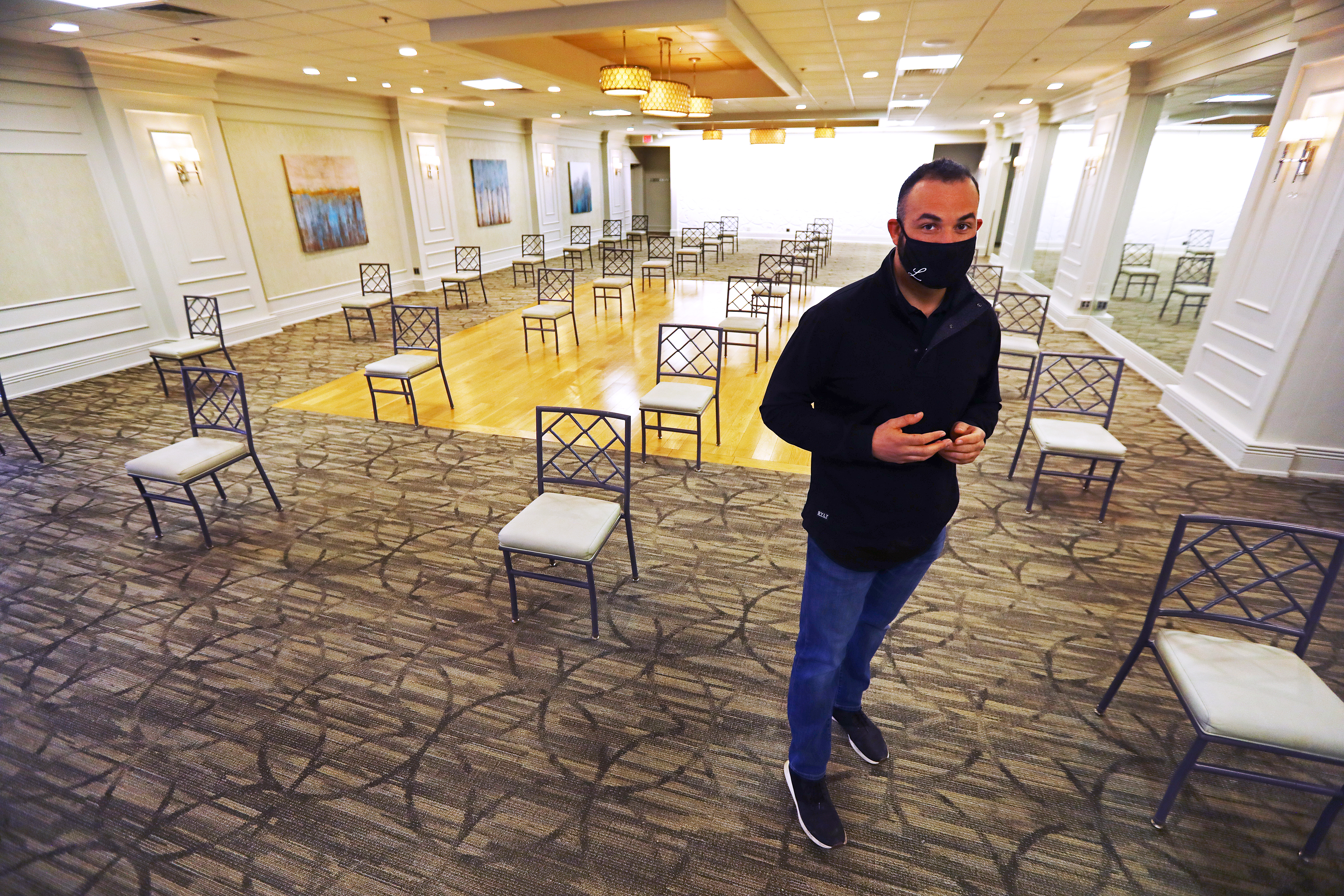 Lombardo's, in Randolph, is being converted into a Norfolk County courthouse during the pandemic. General manager David Lombardo, a fourth-generation member of the family, stood in the Jessica room, which will be used for the jury pool, for 32 jurors. The room has a usual capacity of 200.